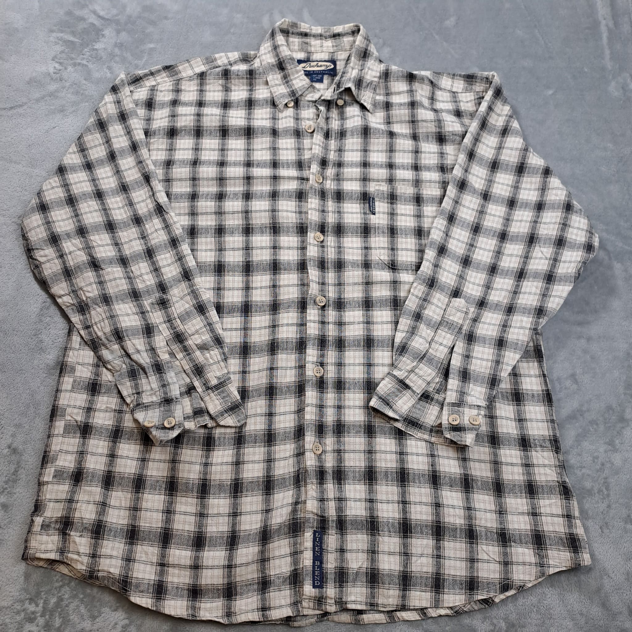 Vintage Duchamp Linen Blend Plaid Long Sleeve Button Down Shirt Large — photo 1 of 6