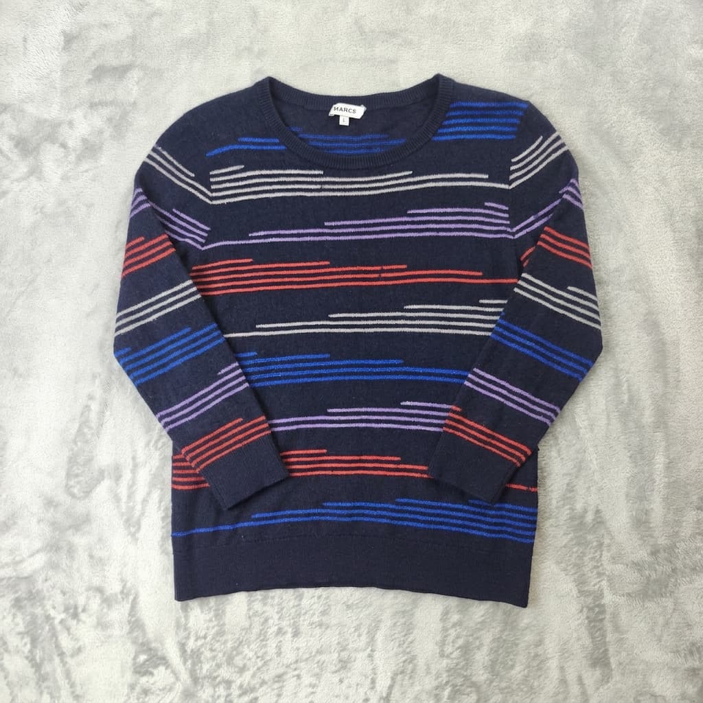 Vintage Marcs Striped Knit Sweater Woman's Large Navy Blue Multi-Coloured — photo 1 of 7