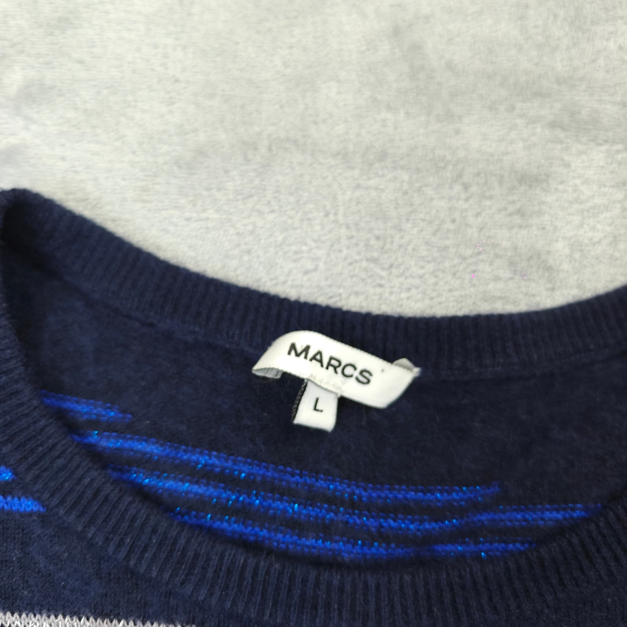 Vintage Marcs Striped Knit Sweater Woman's Large Navy Blue Multi-Coloured — photo 2 of 7