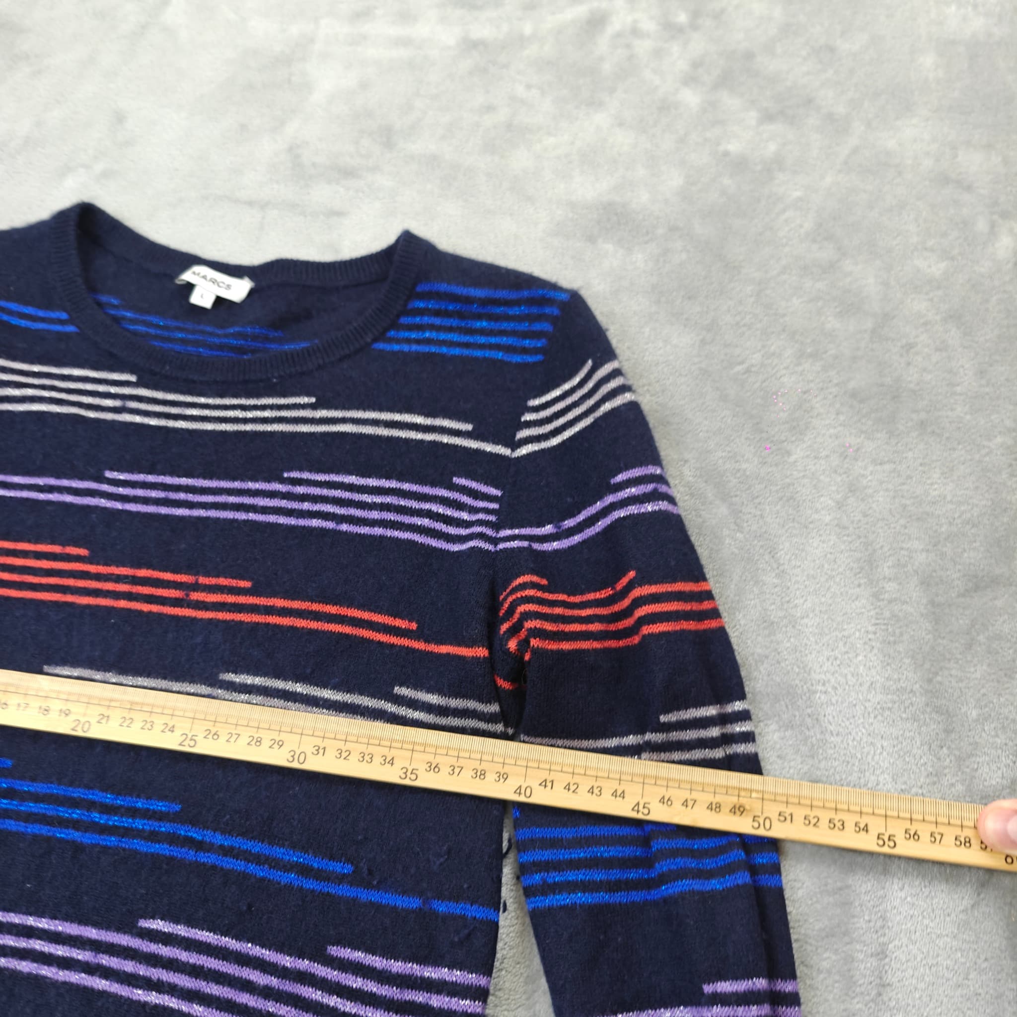 Vintage Marcs Striped Knit Sweater Woman's Large Navy Blue Multi-Coloured — photo 4 of 7