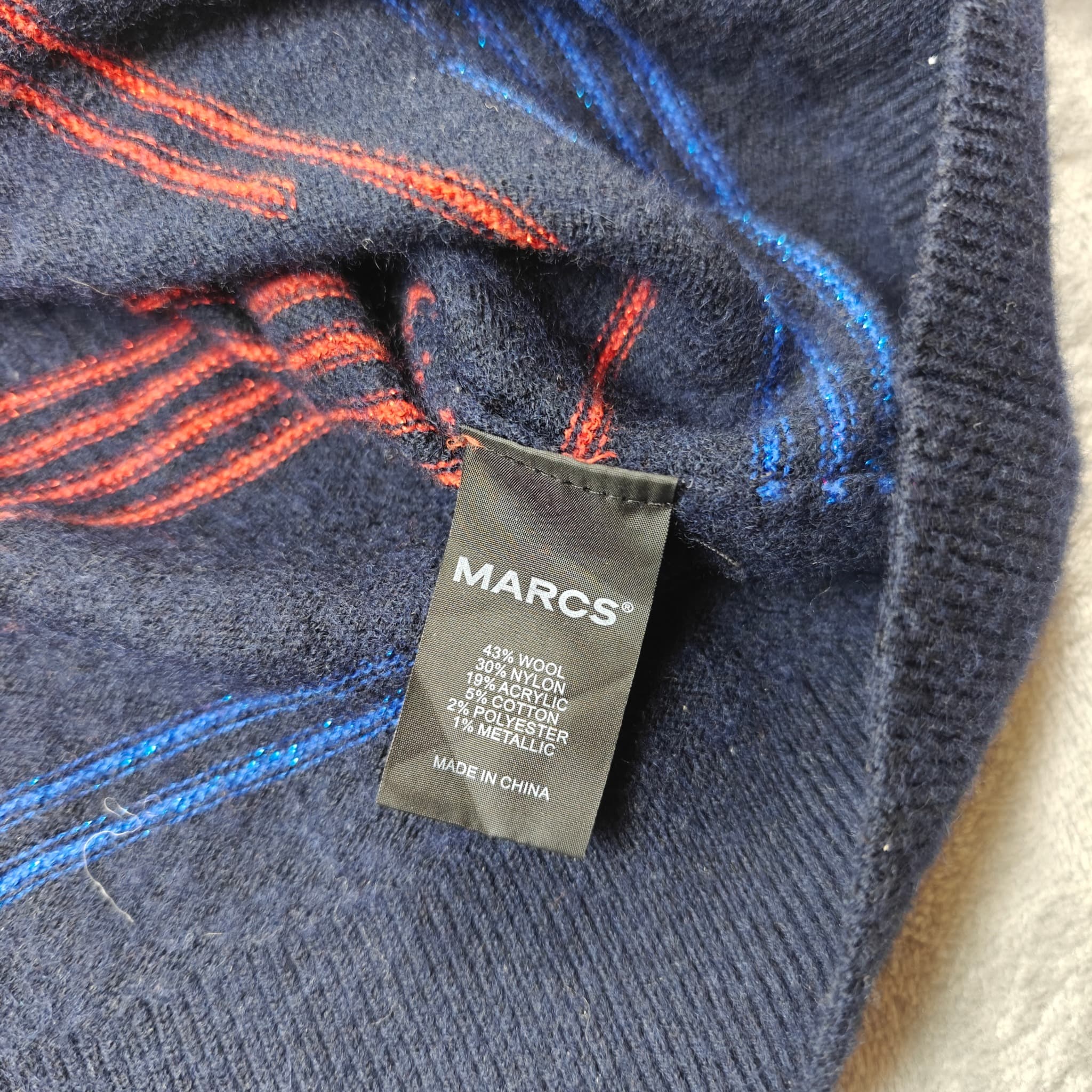 Vintage Marcs Striped Knit Sweater Woman's Large Navy Blue Multi-Coloured — photo 5 of 7