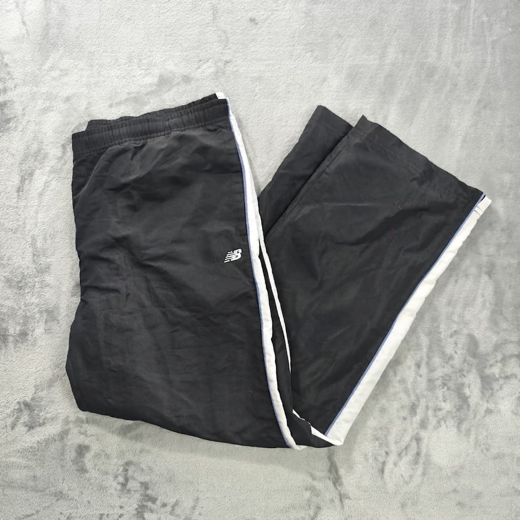 Vintage New Balance Women's Black Nylon Track Pants Size XL White Blue Stripe Athletic — photo 1 of 7