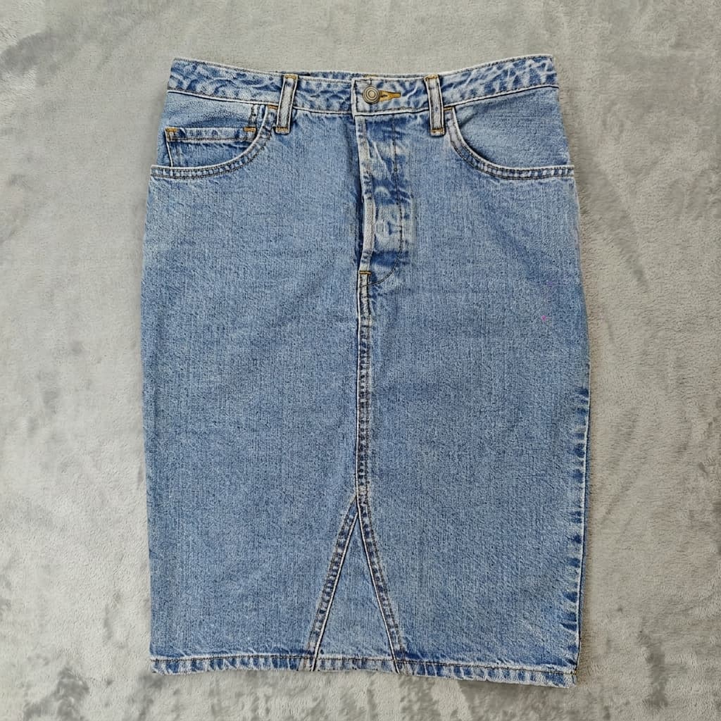 Vintage Style Denim Pencil Skirt With Front Slit Blue Size W24 — photo 1 of 8