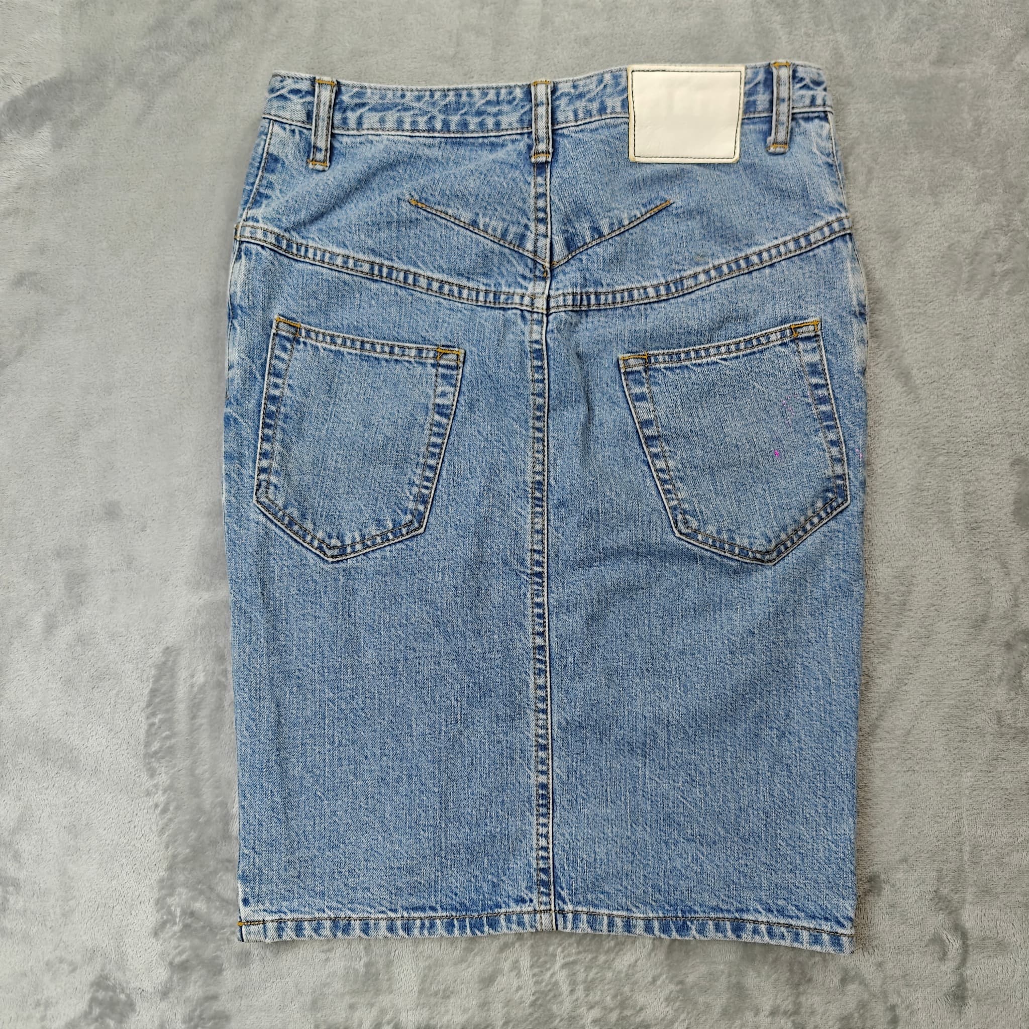 Vintage Style Denim Pencil Skirt With Front Slit Blue Size W24 — photo 7 of 8