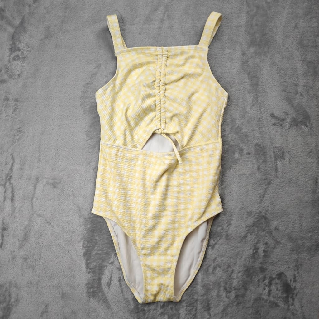 Wave Zone Yellow Gingham Ruched Cutout One-Piece Swimsuit Size 12 — photo 1 of 6