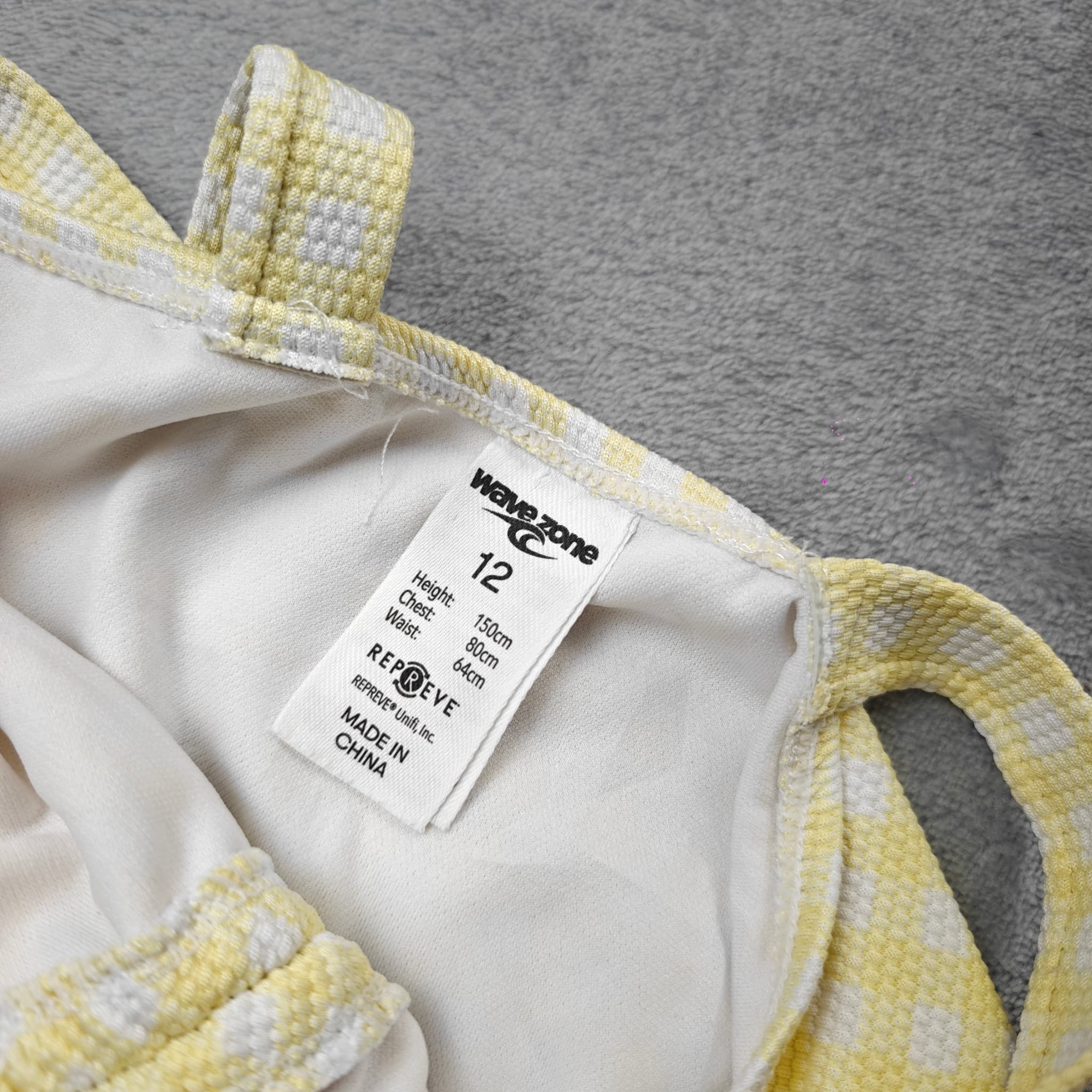 Wave Zone Yellow Gingham Ruched Cutout One-Piece Swimsuit Size 12 — photo 2 of 6