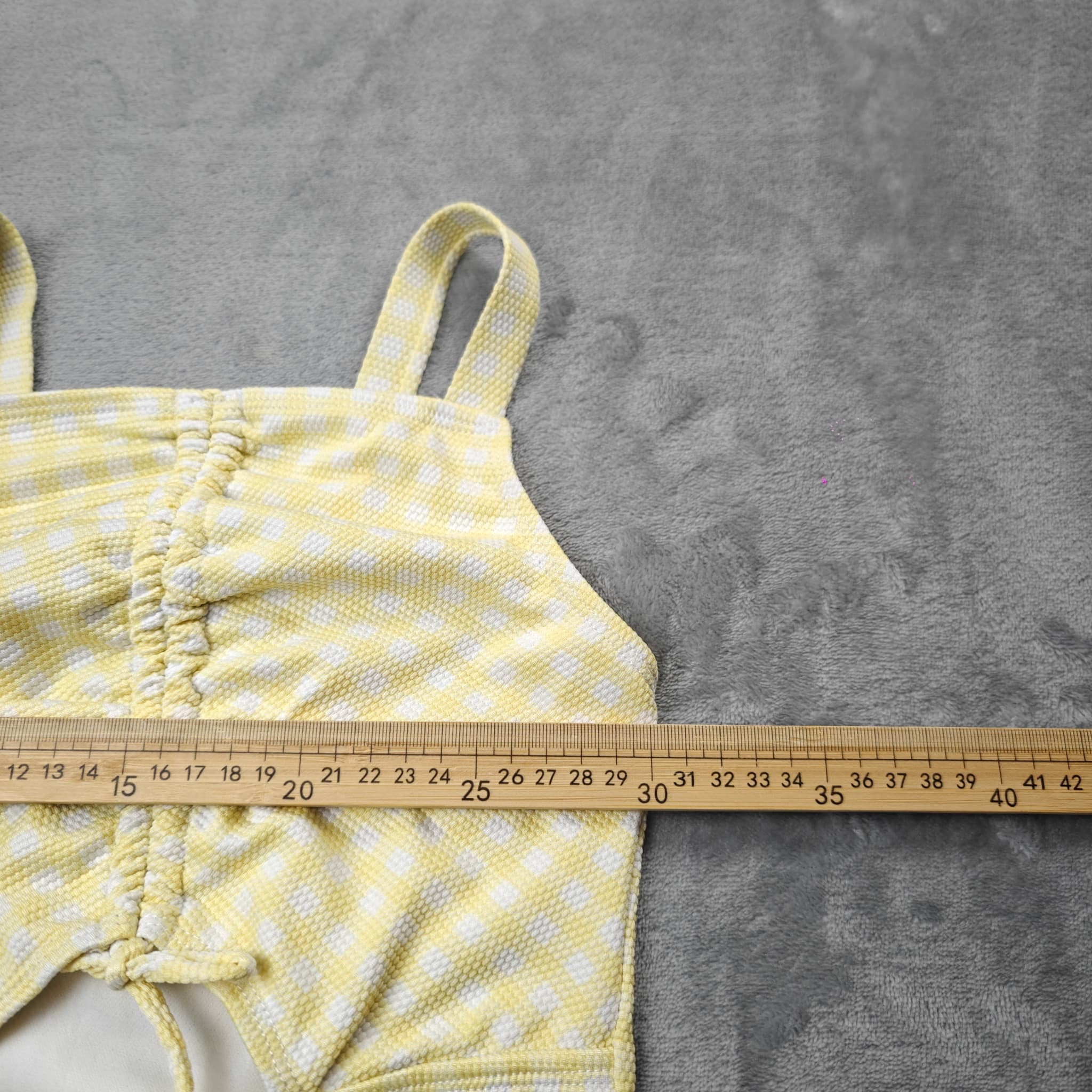 Wave Zone Yellow Gingham Ruched Cutout One-Piece Swimsuit Size 12 — photo 4 of 6