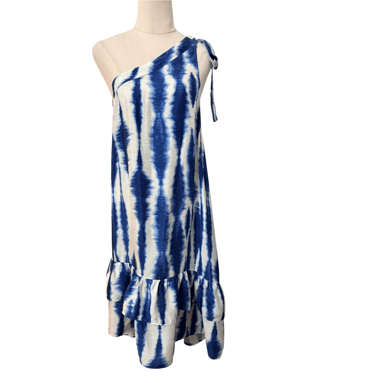 Adorne One-Shoulder Tie-Dye Dress Blue White Size 16 — photo 1 of 8
