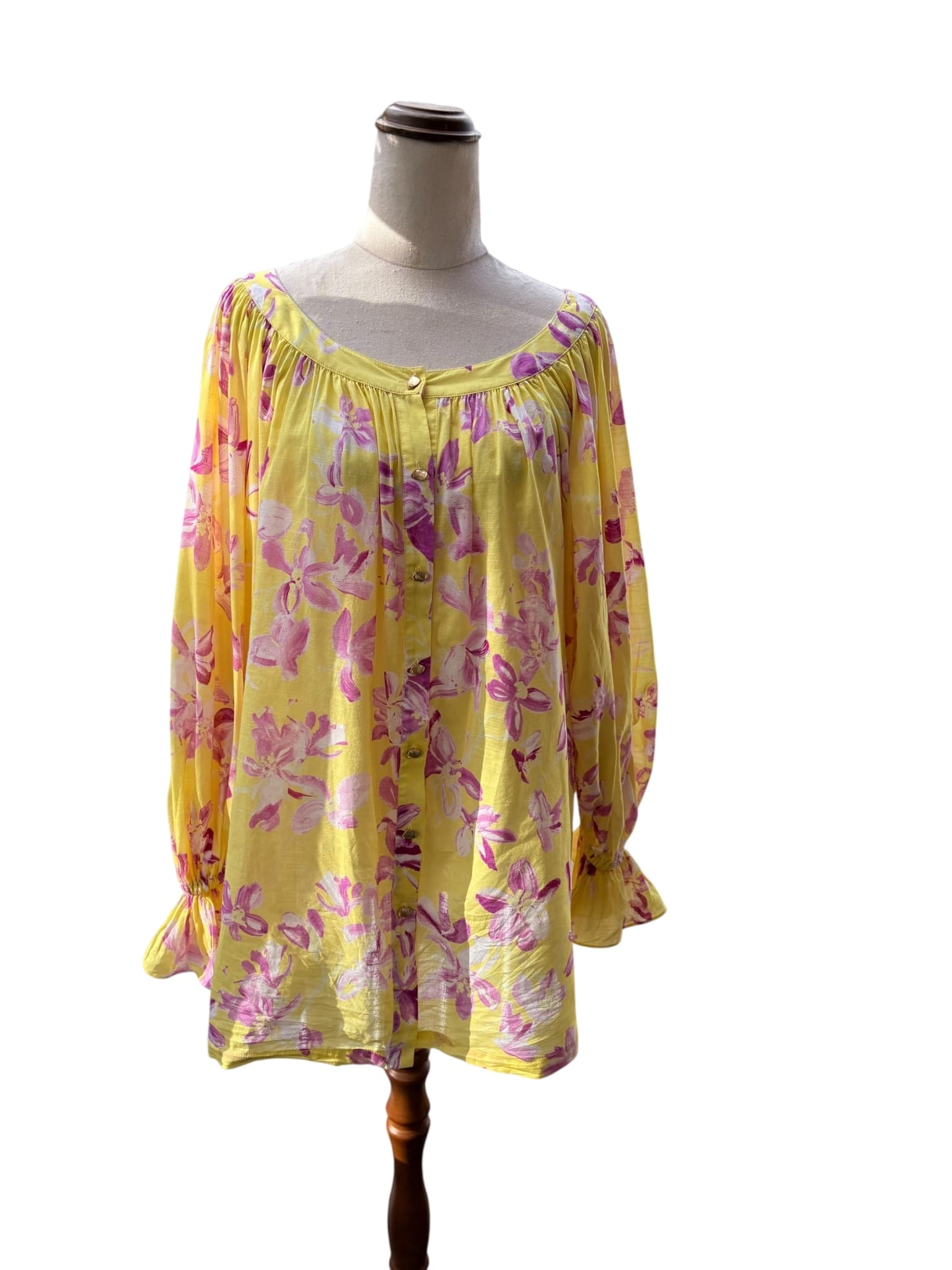 Aje. Floral Button-Down Tunic Yellow and Pink OS — photo 1 of 11