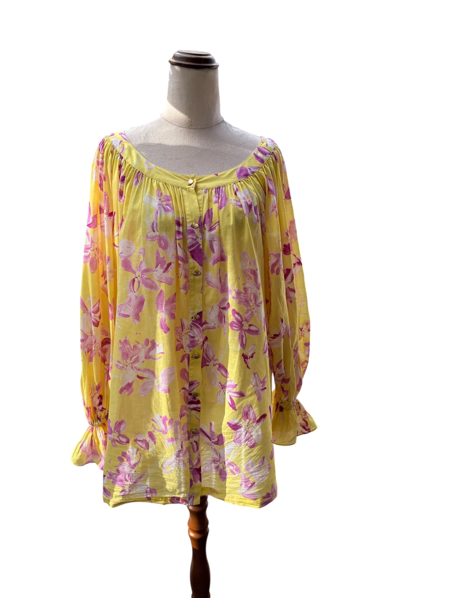 Aje. Floral Button-Down Tunic Yellow and Pink OS — photo 2 of 11