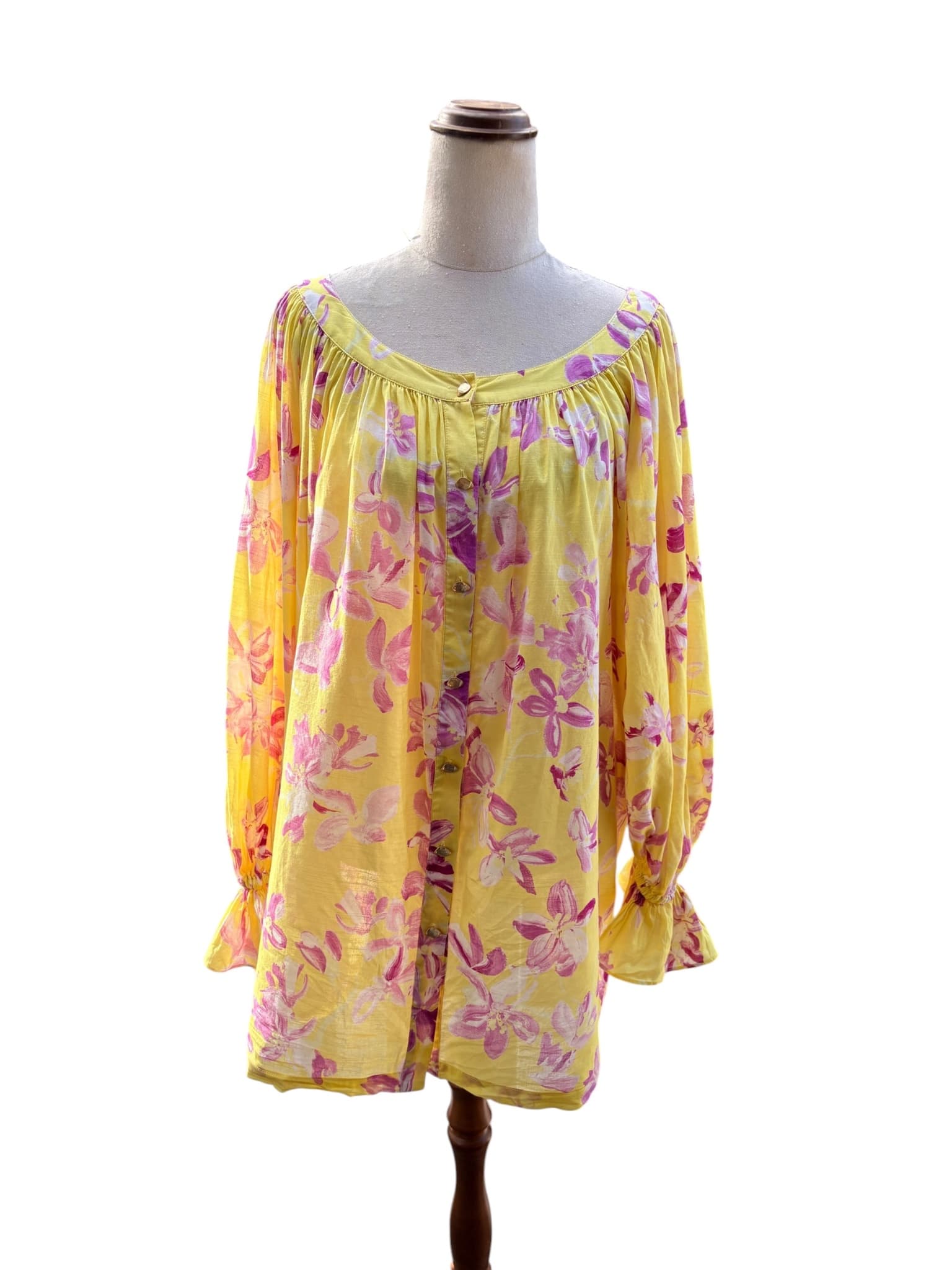 Aje. Floral Button-Down Tunic Yellow and Pink OS — photo 3 of 11