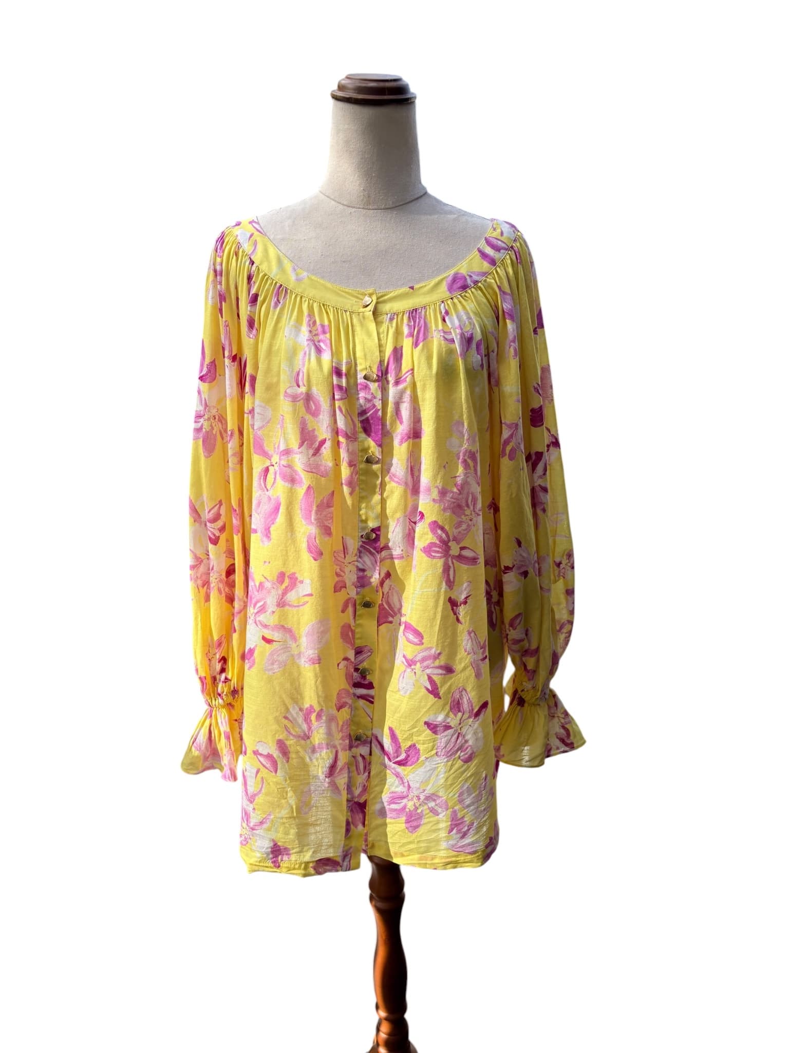 Aje. Floral Button-Down Tunic Yellow and Pink OS — photo 4 of 11