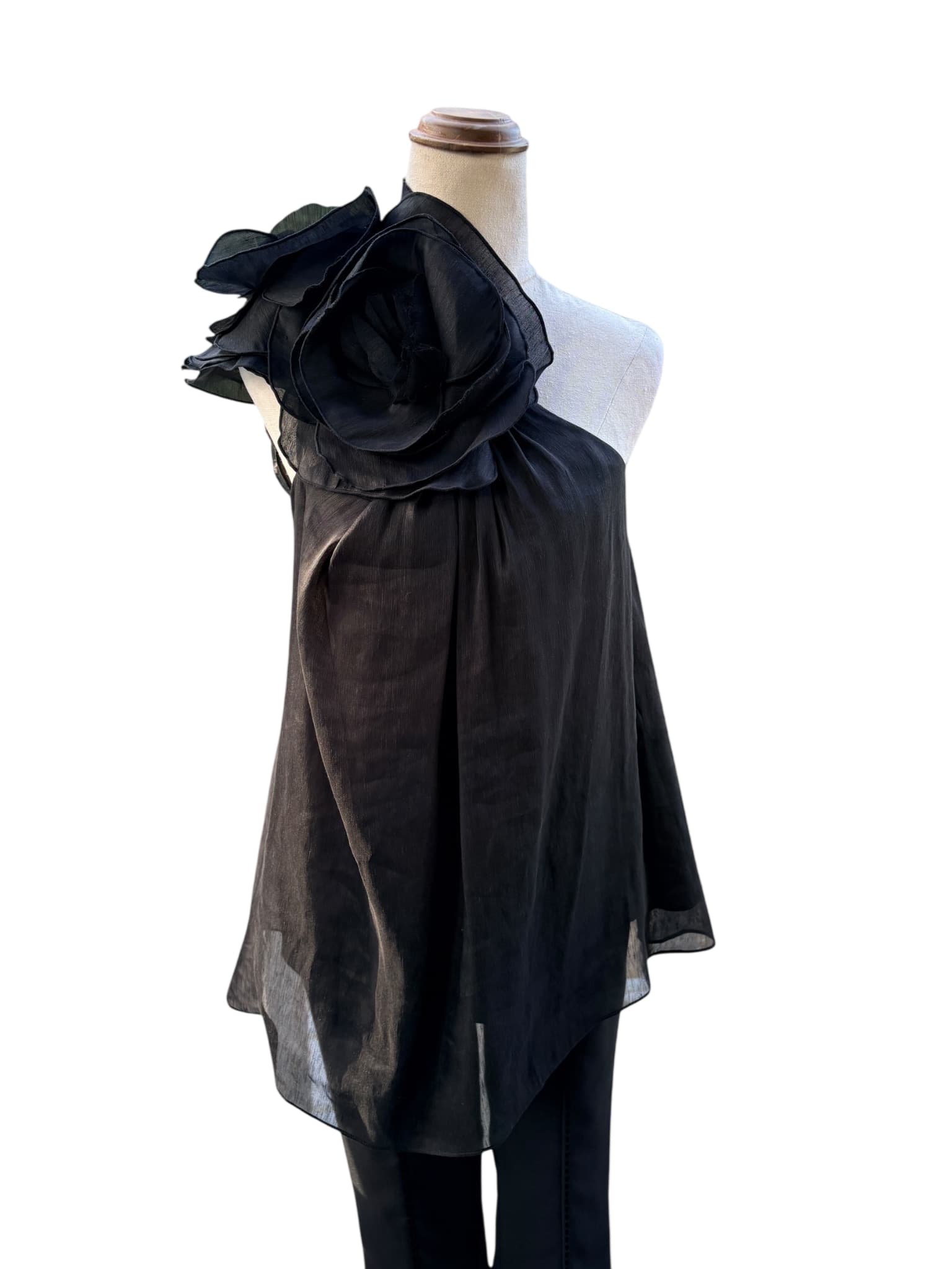 Aje. One-Shoulder Chiffon Blouse Black Size 8 — photo 1 of 7