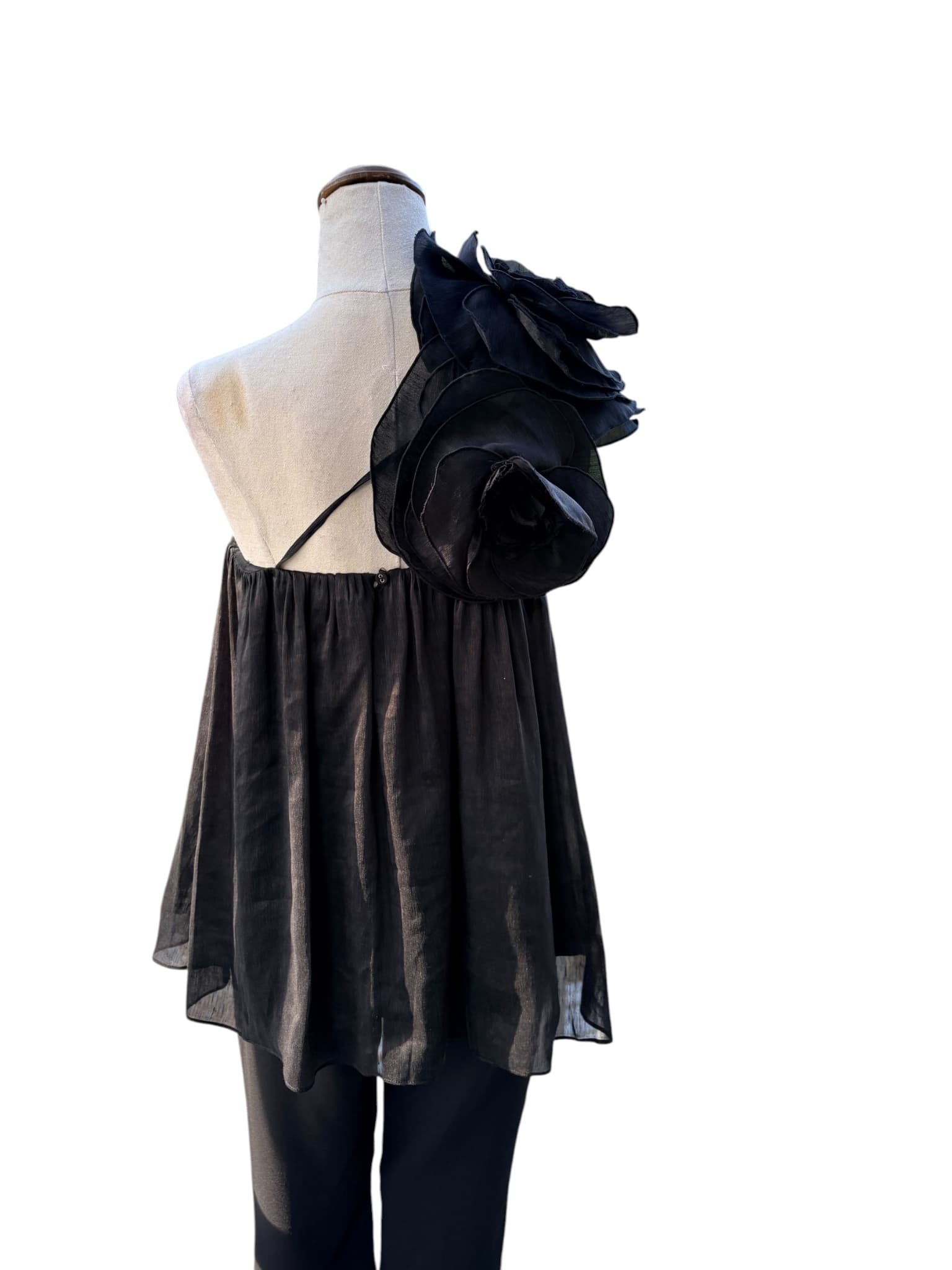 Aje. One-Shoulder Chiffon Blouse Black Size 8 — photo 3 of 7