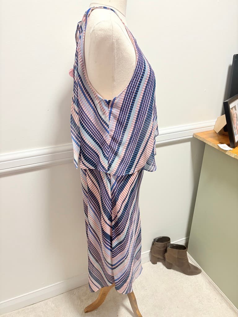 Basque Striped Chiffon Midi Dress - Women's Size 14 — photo 4 of 8