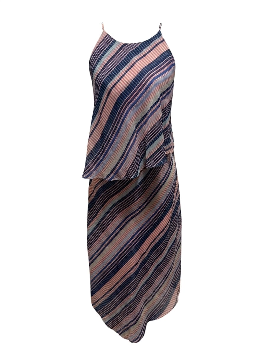 Basque Striped Chiffon Midi Dress - Women's Size 14 — photo 1 of 8