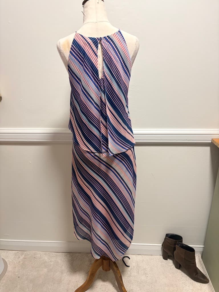 Basque Striped Chiffon Midi Dress - Women's Size 14 — photo 5 of 8
