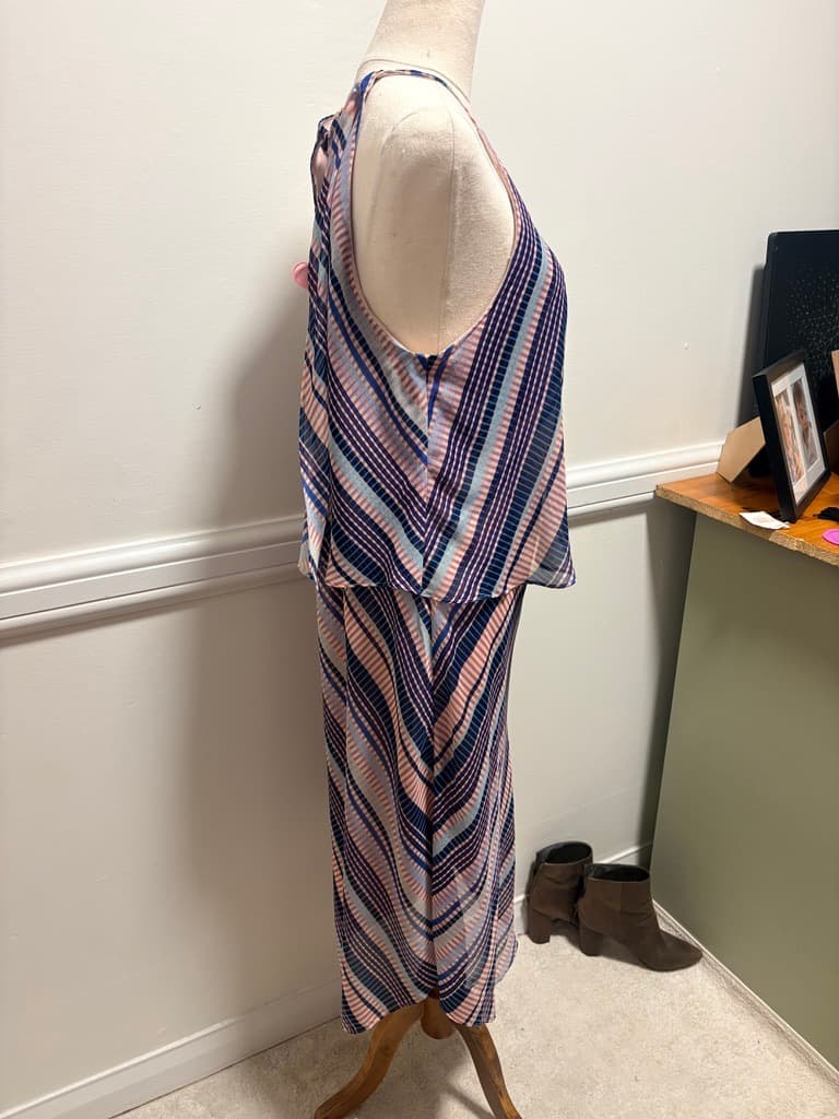 Basque Striped Chiffon Midi Dress - Women's Size 14 — photo 6 of 8