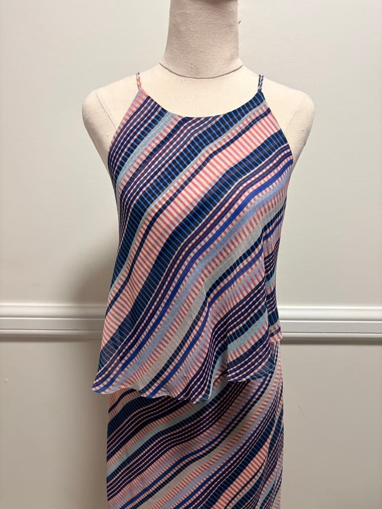 Basque Striped Chiffon Midi Dress - Women's Size 14 — photo 8 of 8