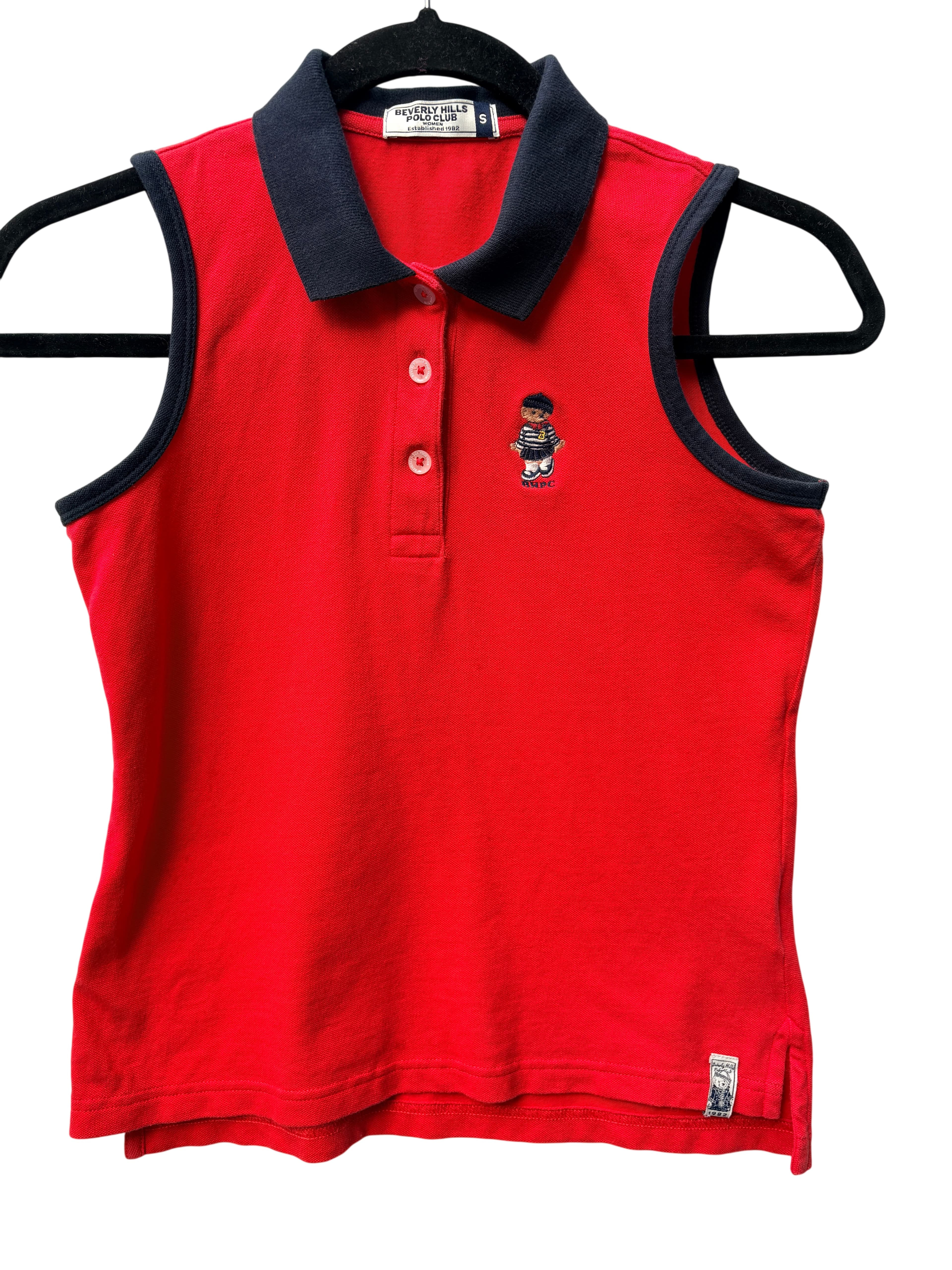 Beverly Hills Polo Club Sleeveless Polo Shirt Red Bear Embroidery Small — photo 1 of 7