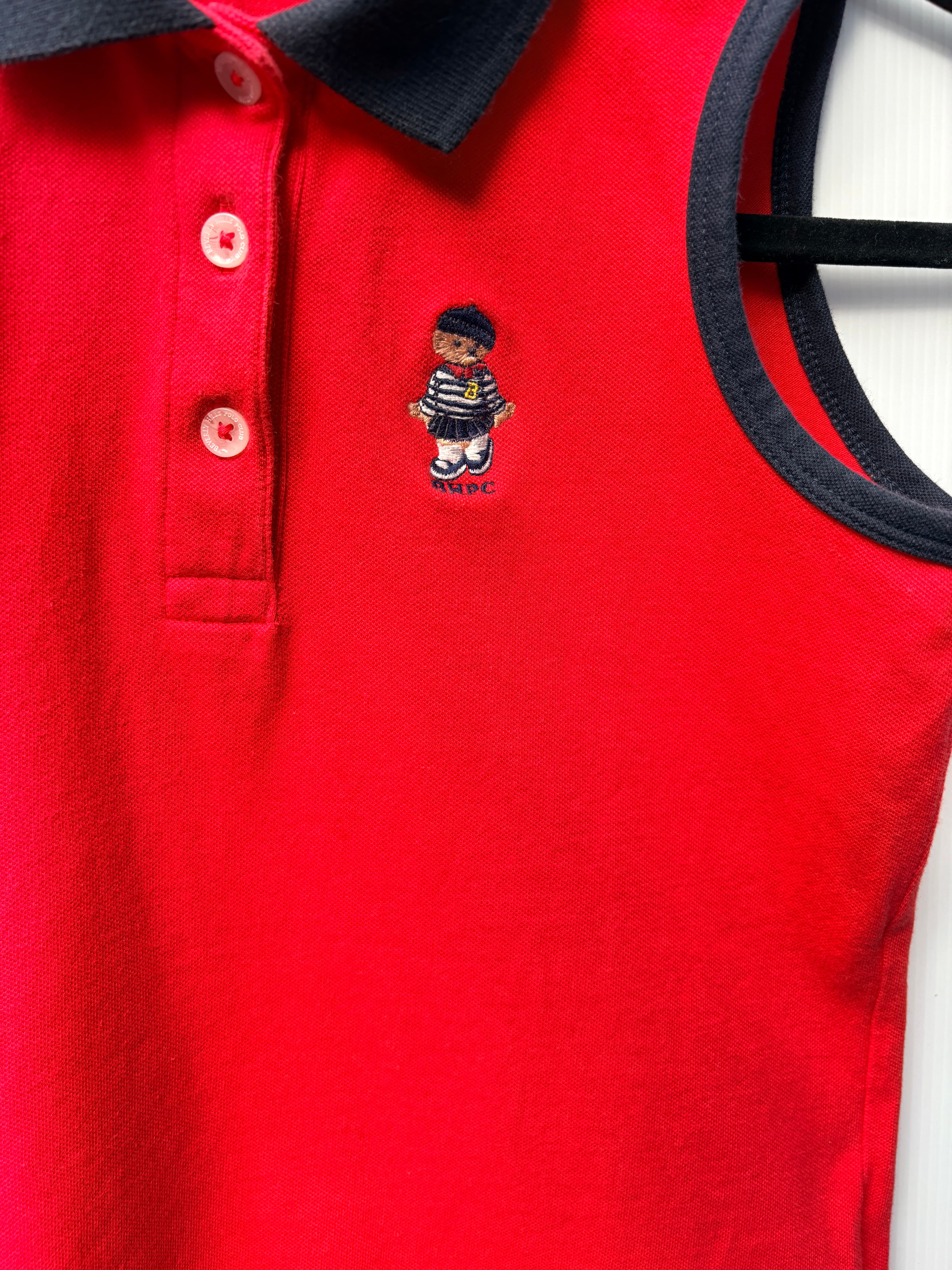Beverly Hills Polo Club Sleeveless Polo Shirt Red Bear Embroidery Small — photo 5 of 7