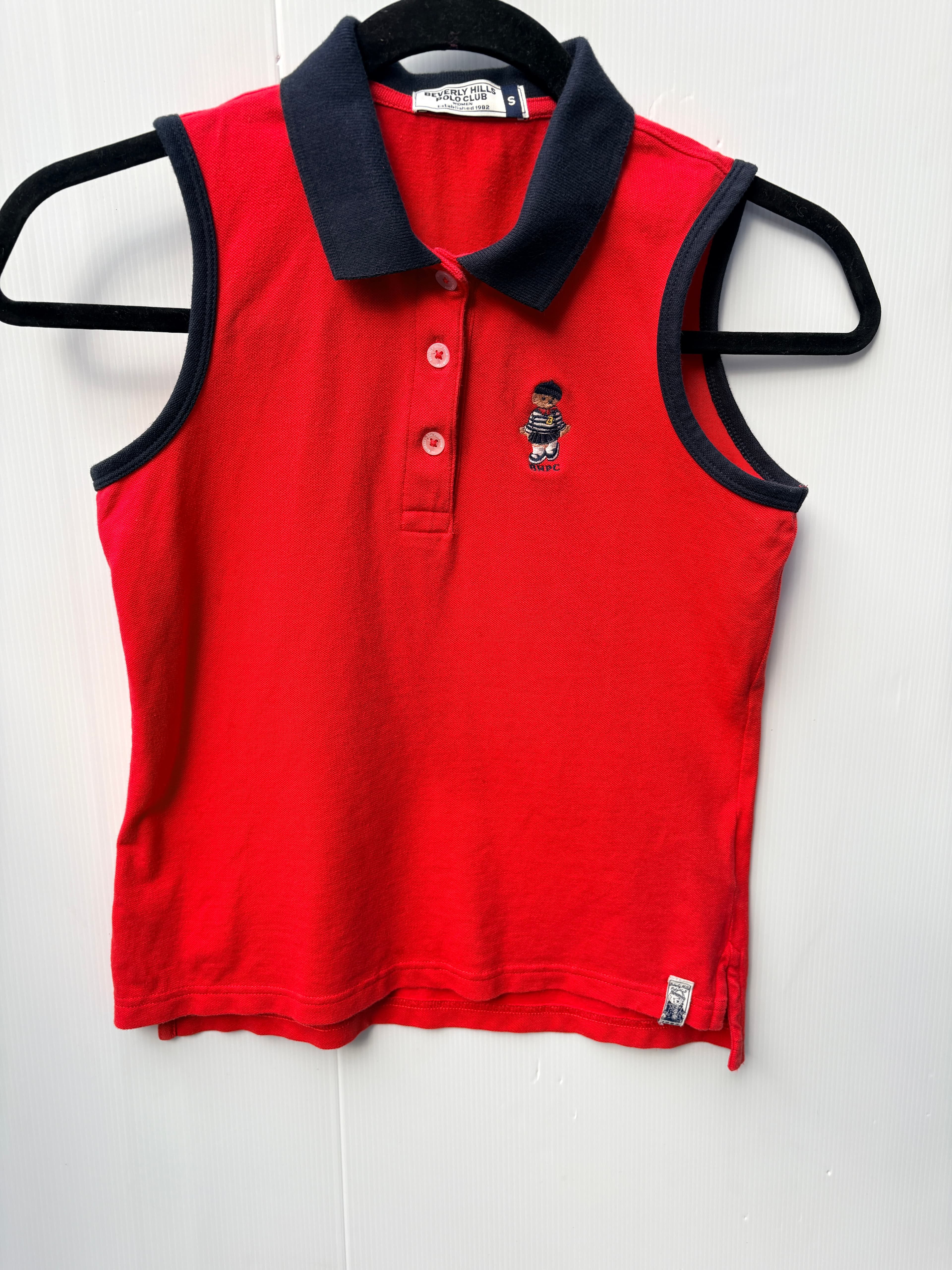 Beverly Hills Polo Club Sleeveless Polo Shirt Red Bear Embroidery Small — photo 7 of 7