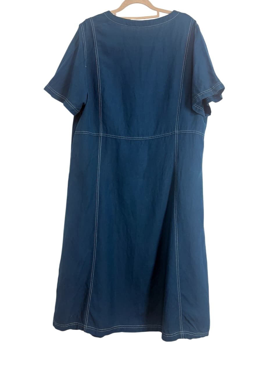 Blue Contrast Stitch Linen Blend Shift Dress Size M — photo 1 of 2