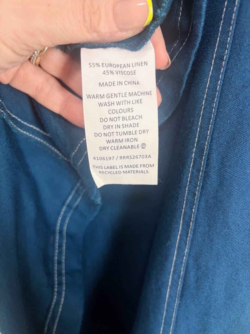 Blue Contrast Stitch Linen Blend Shift Dress Size M — photo 2 of 2