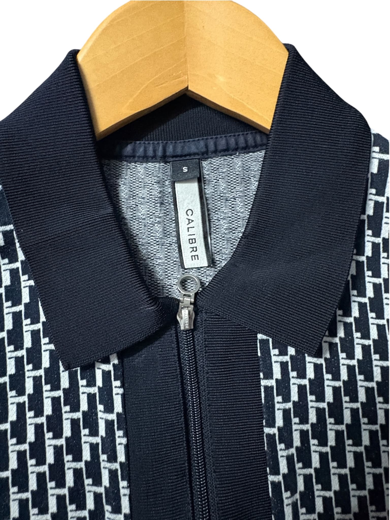 CALIBRE Zip-Front Polo Shirt Geometric Print Black and White Men's S — photo 2 of 5