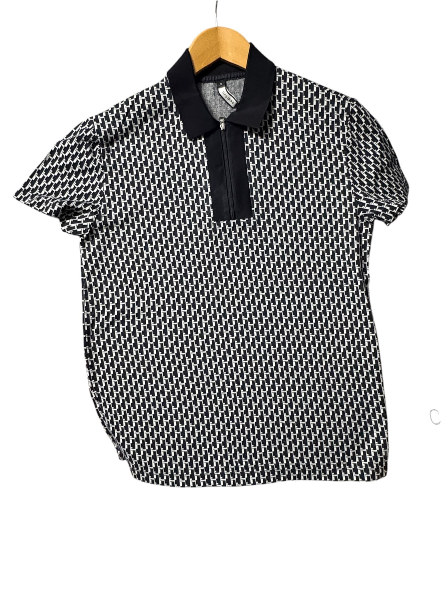 CALIBRE Zip-Front Polo Shirt Geometric Print Black and White Men's S — photo 1 of 5