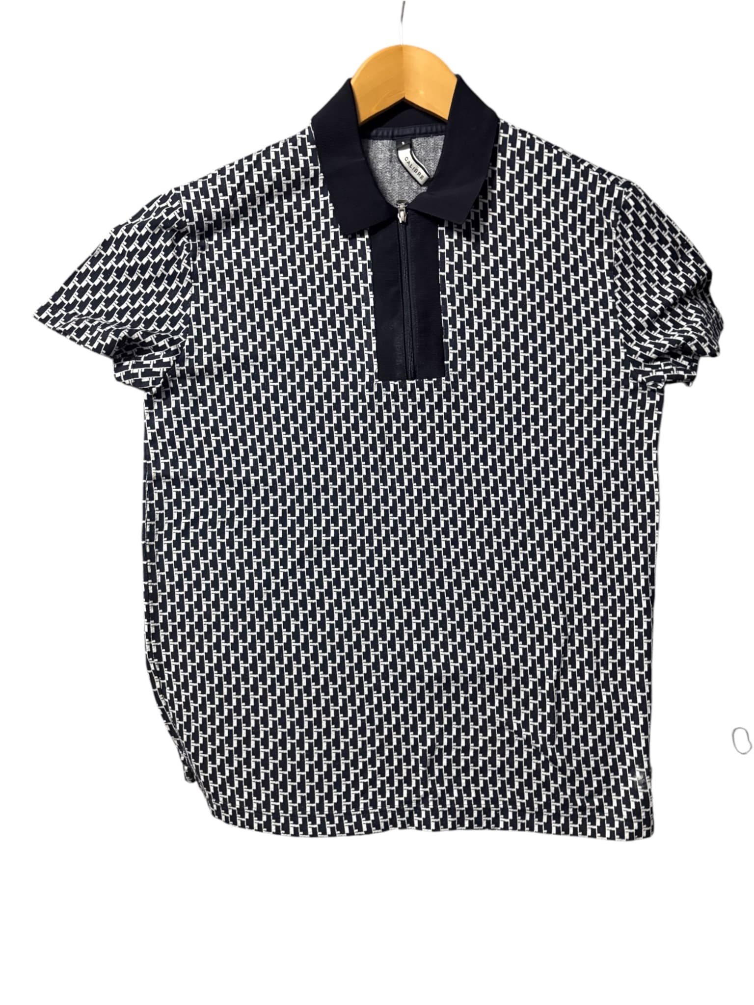 CALIBRE Zip-Front Polo Shirt Geometric Print Black and White Men's S — photo 5 of 5