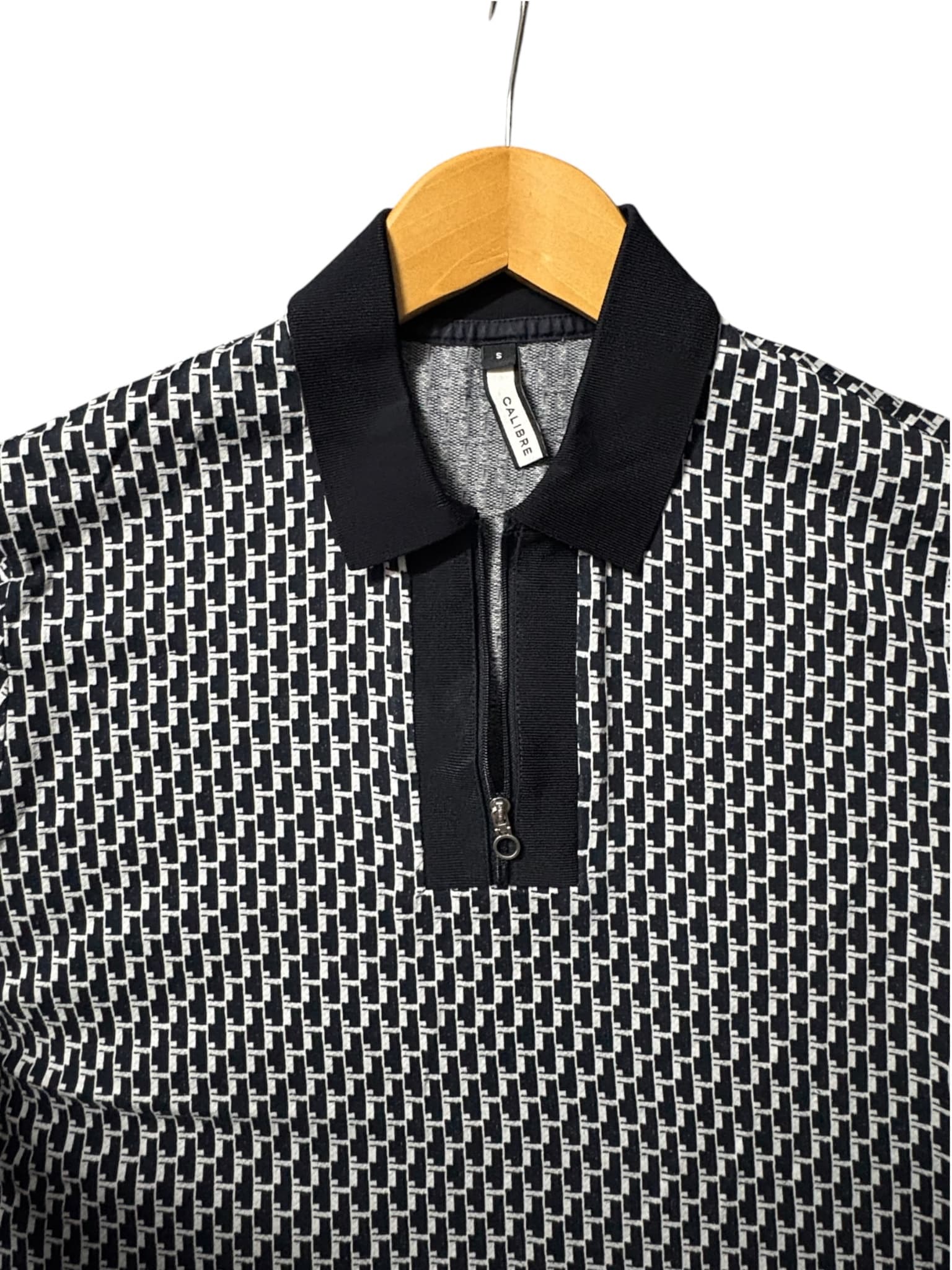 CALIBRE Zip-Front Polo Shirt Geometric Print Black and White Men's S — photo 3 of 5