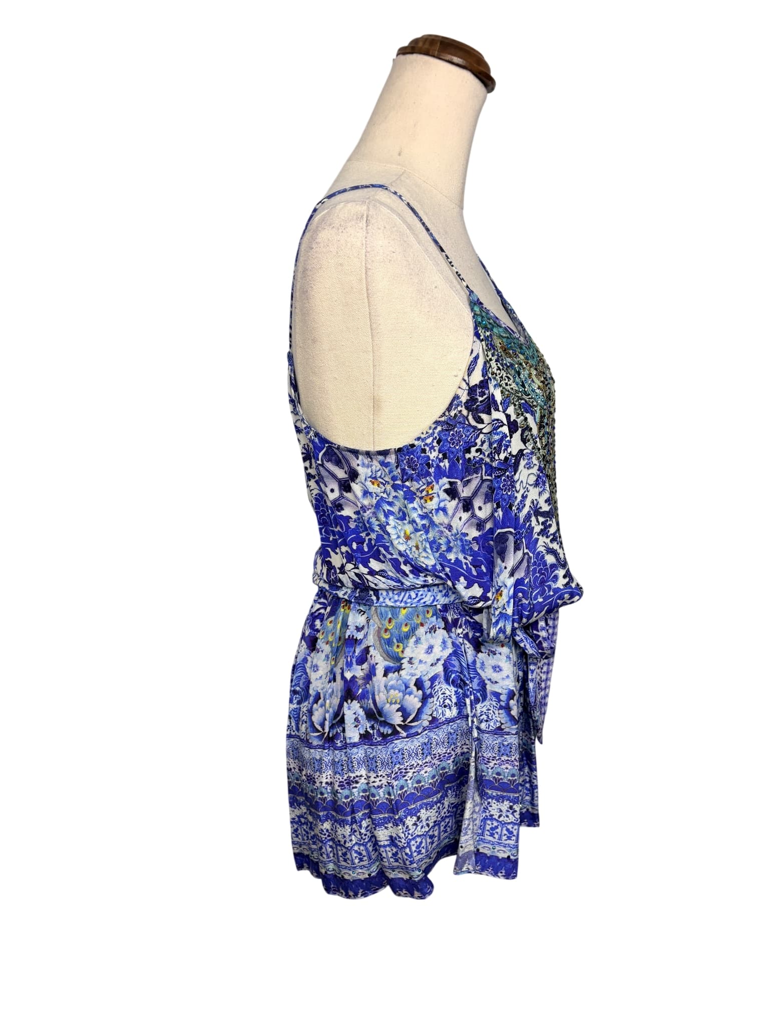 Camilla Silk Embellished Playsuit Blue Patterned Size XS — photo 1 of 9
