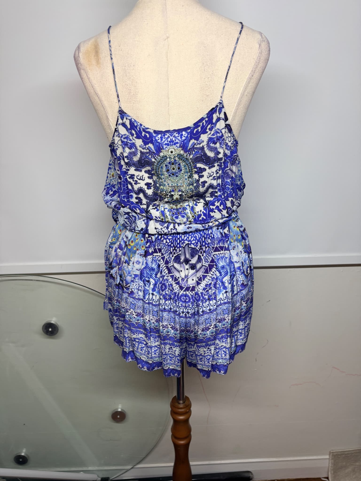 Camilla Silk Embellished Playsuit Blue Patterned Size XS — photo 2 of 9