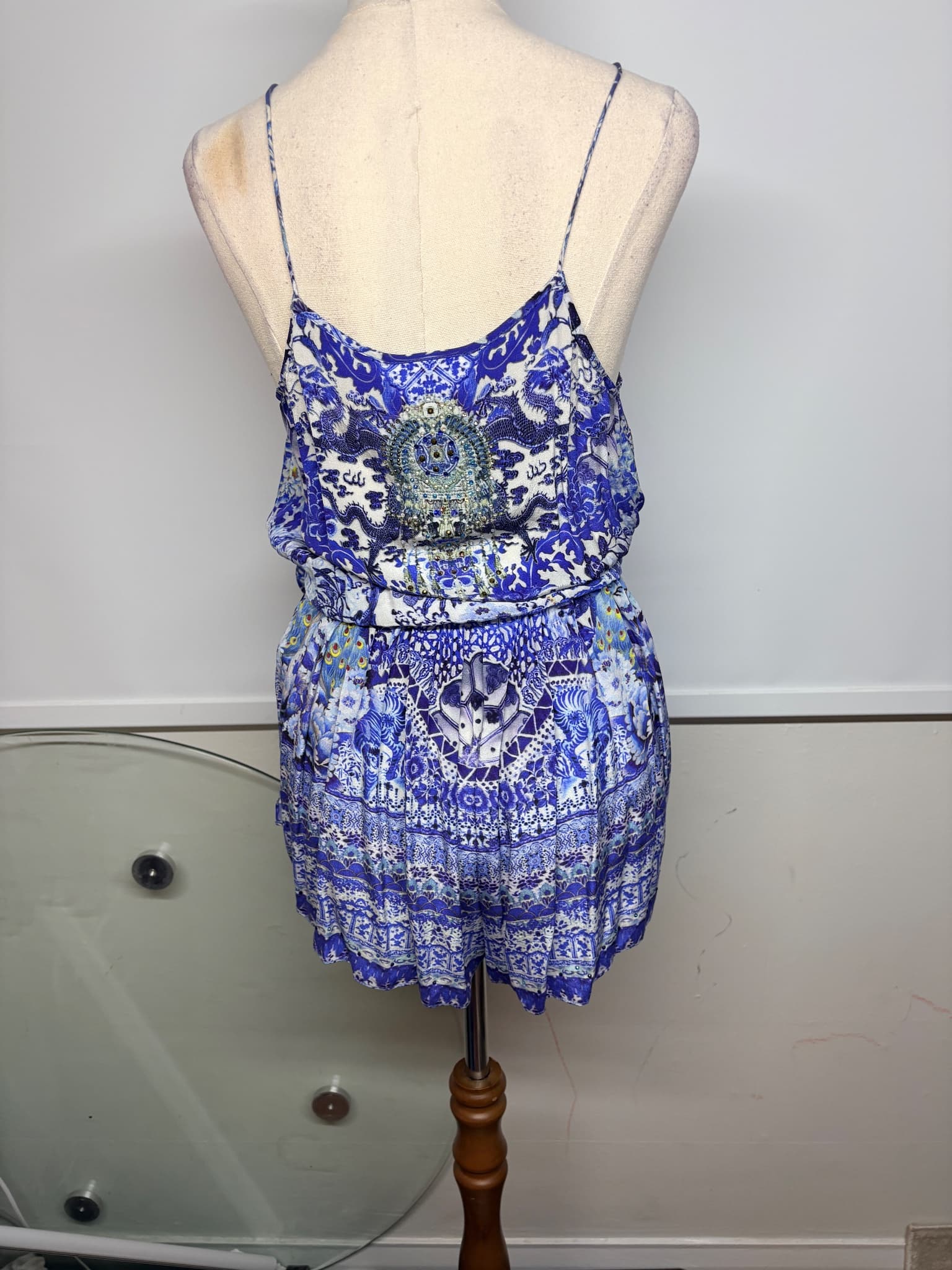 Camilla Silk Embellished Playsuit Blue Patterned Size XS — photo 3 of 9