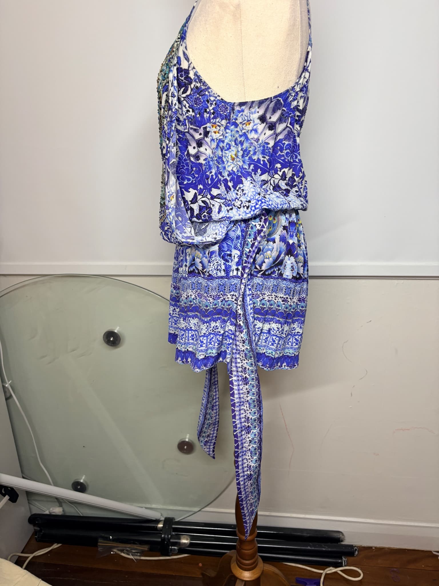 Camilla Silk Embellished Playsuit Blue Patterned Size XS — photo 4 of 9