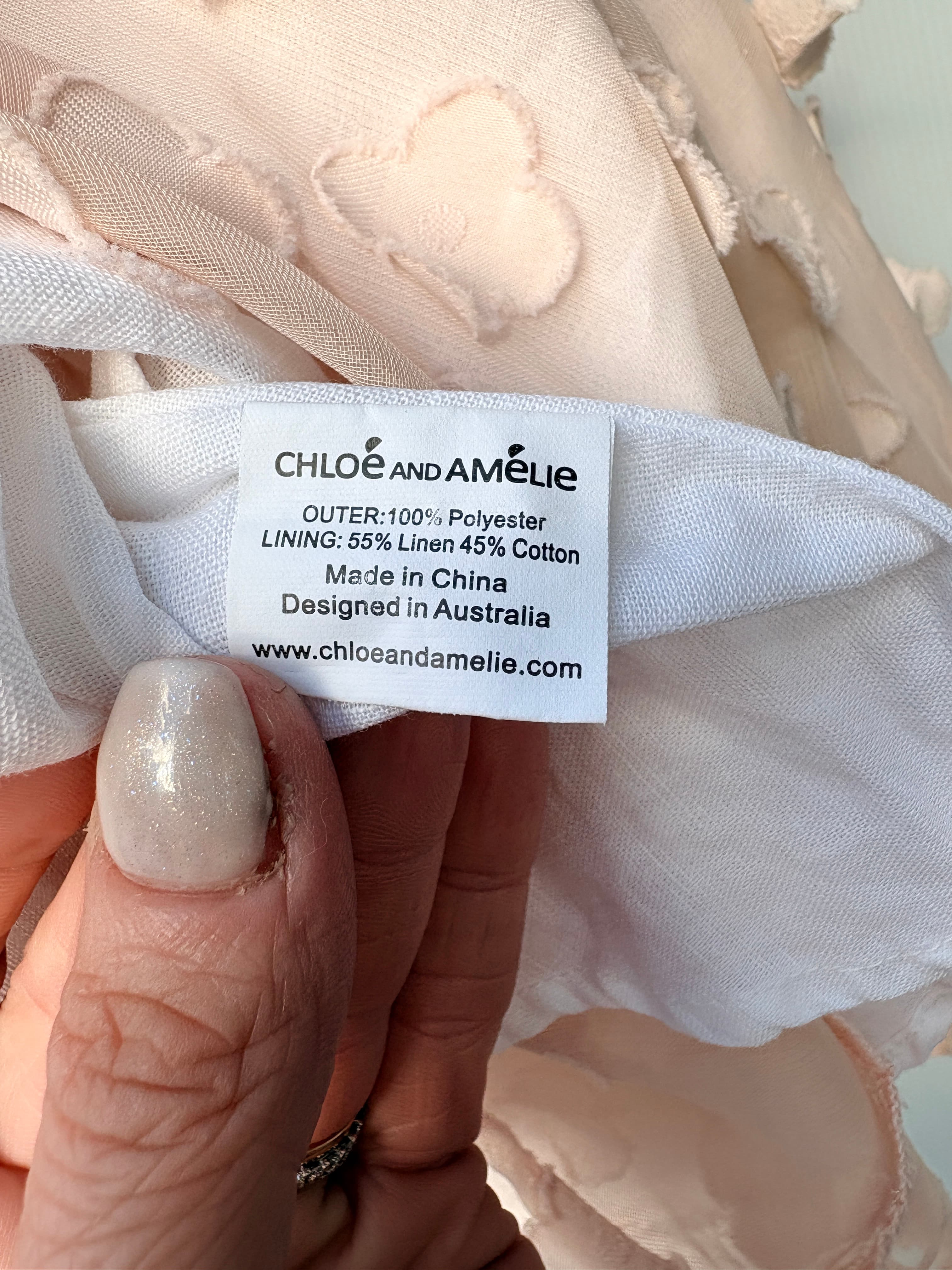 Chloé and Amélie Peach Floral Applique Tie-Strap Dress Size 2 — photo 3 of 7