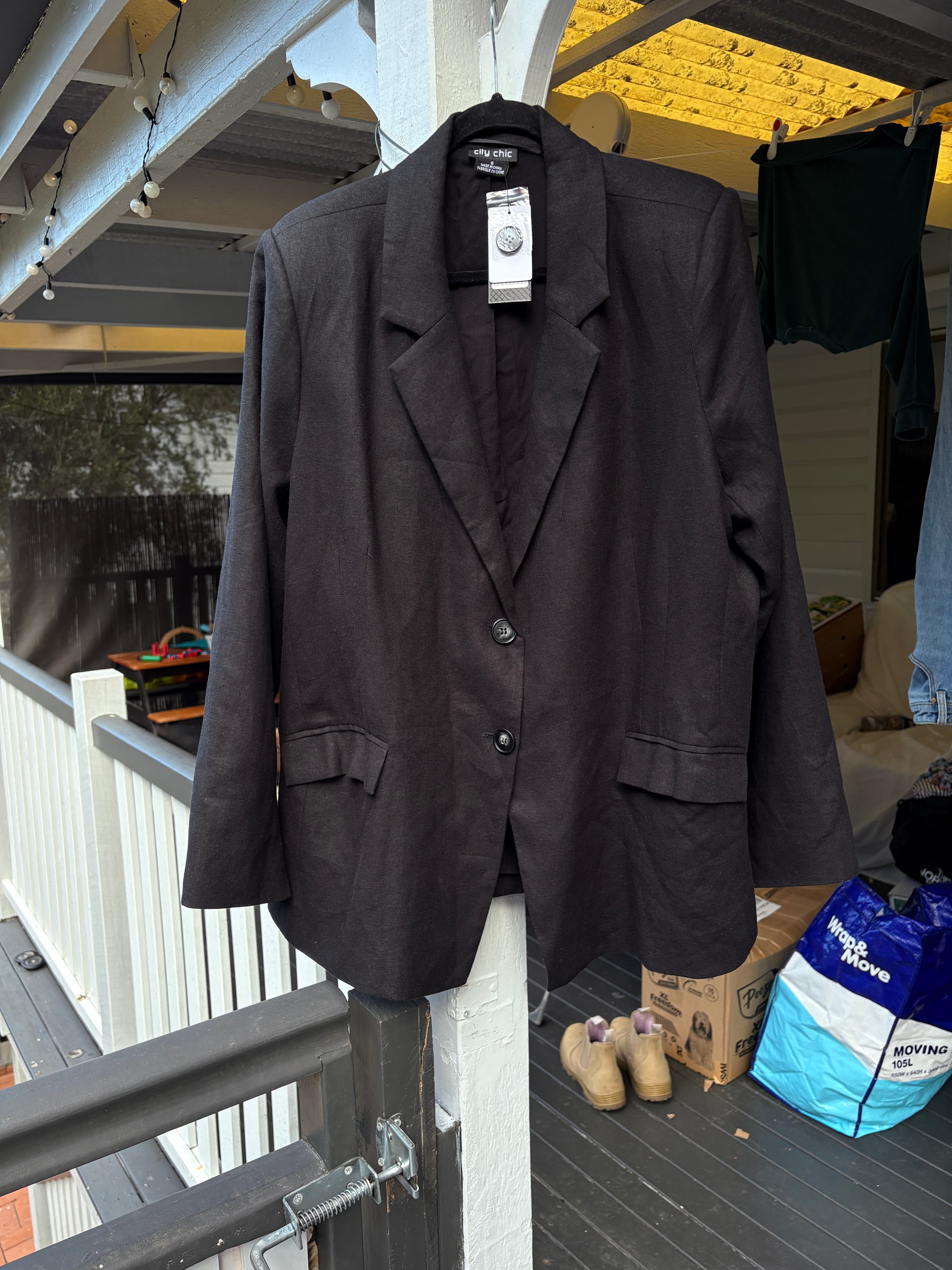 City Chic Linen Blend Blazer Black Size S — photo 5 of 5