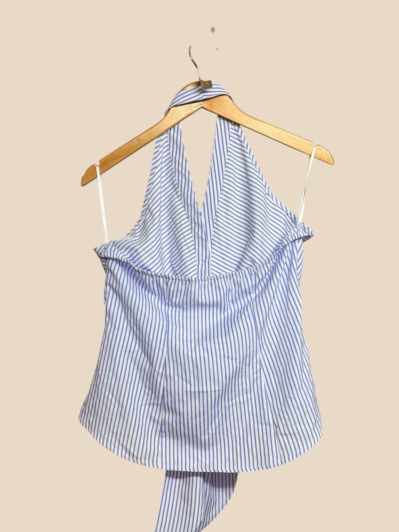 CMMENSE Halter Top Tie-Front Blue and White Women's L — photo 6 of 6
