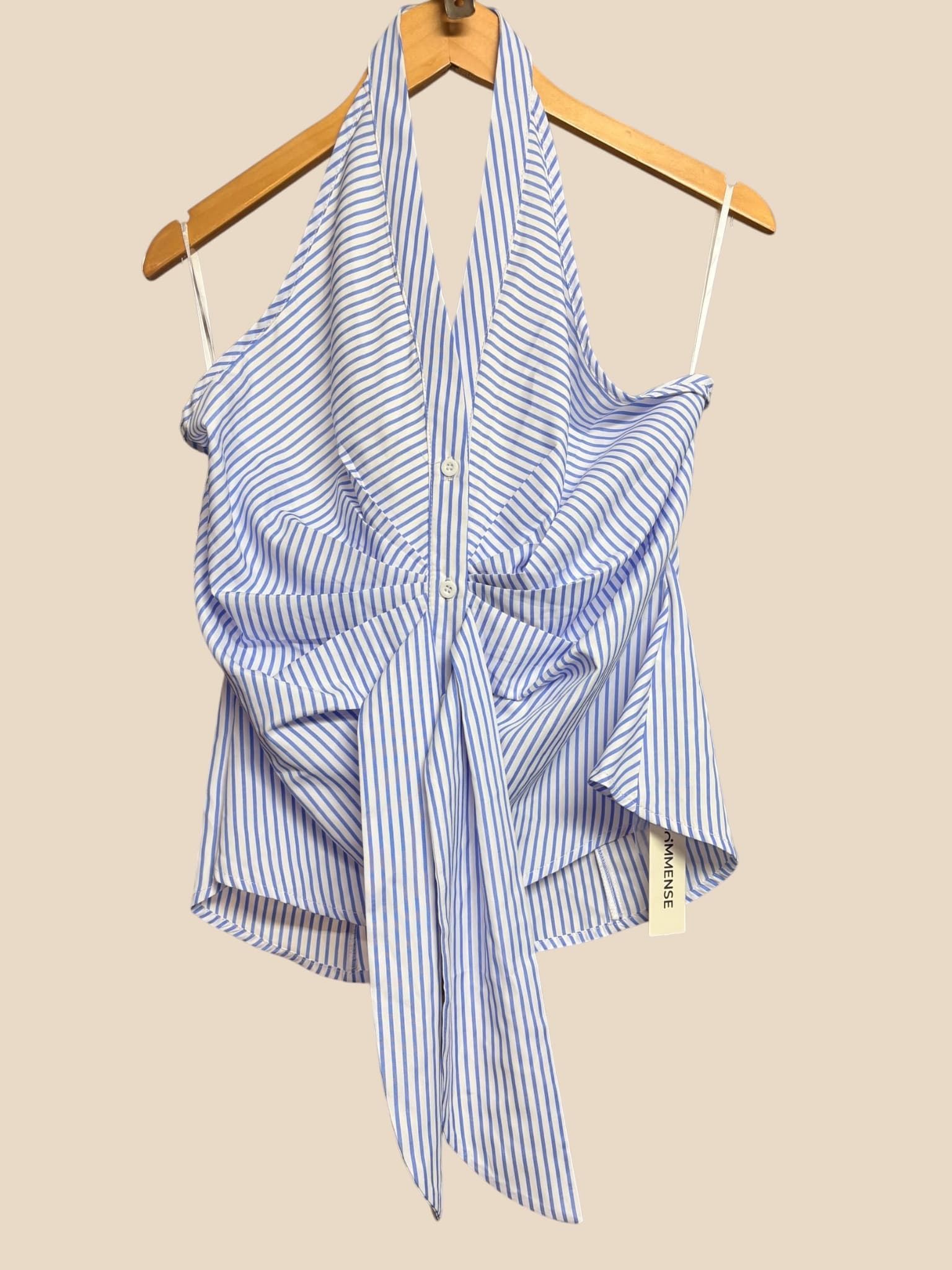CMMENSE Halter Top Tie-Front Blue and White Women's L — photo 1 of 6
