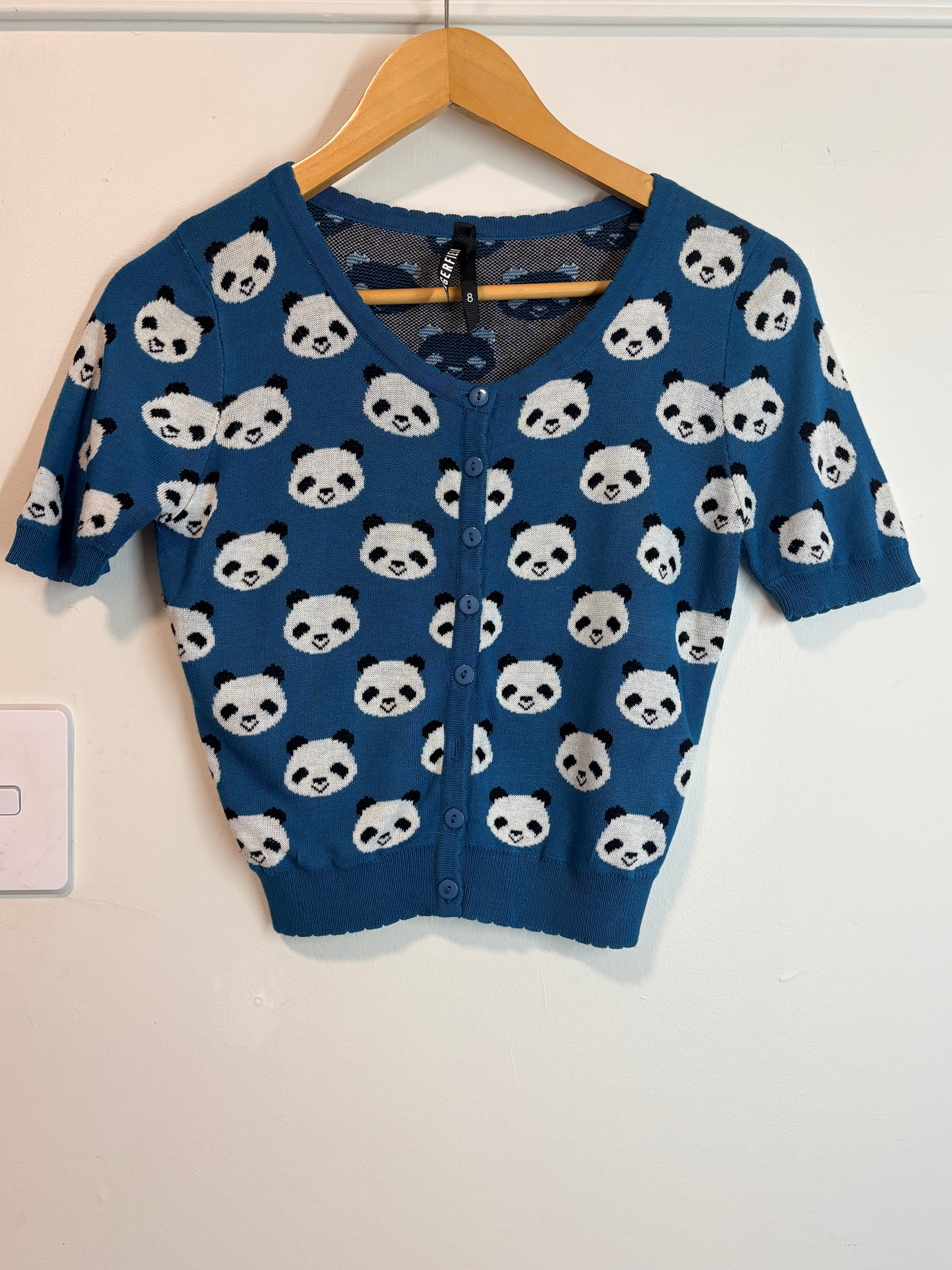 Dangerfield Panda Print Knit Short Sleeve Cardigan Blue Size 8 — photo 1 of 5