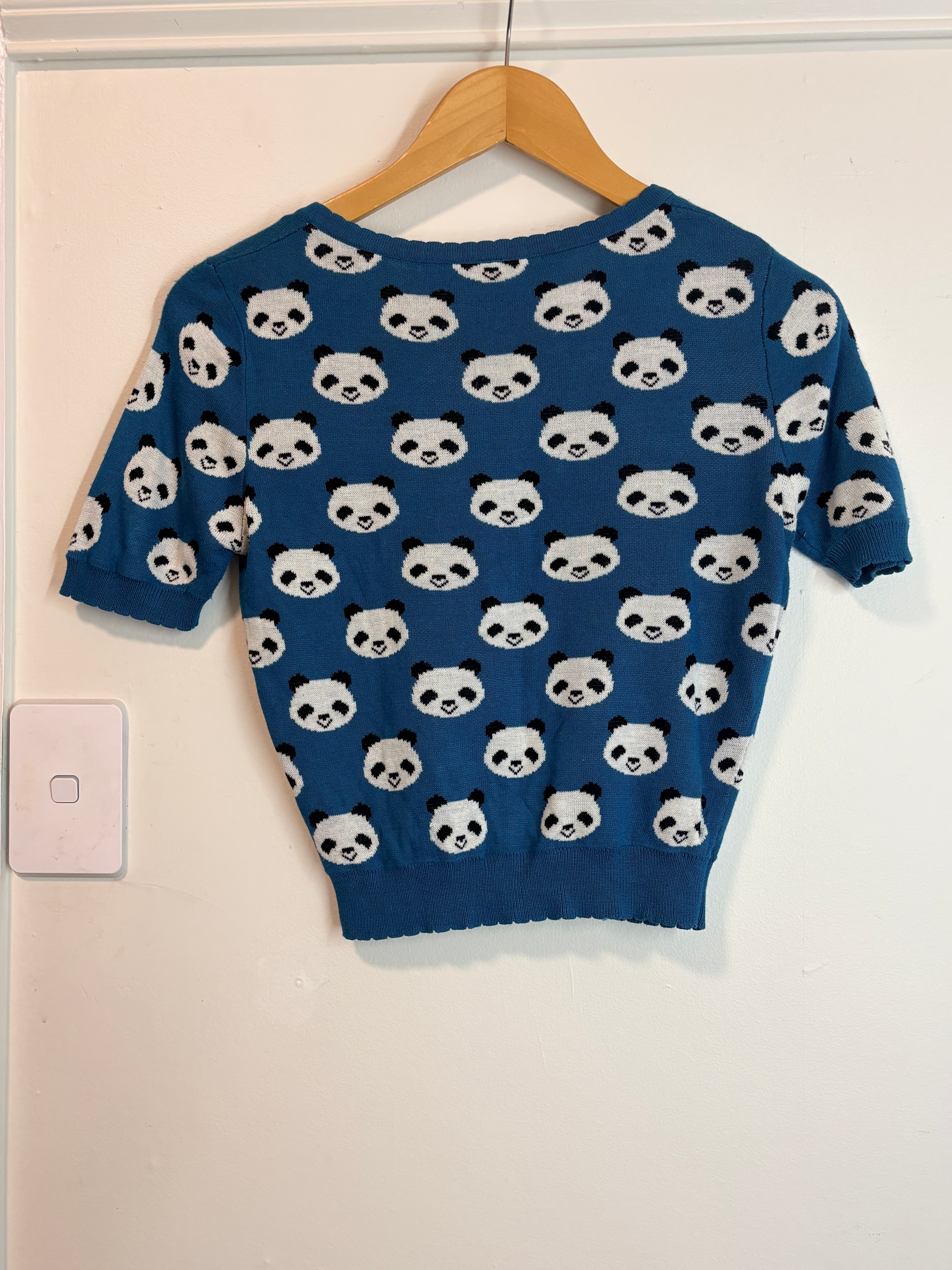 Dangerfield Panda Print Knit Short Sleeve Cardigan Blue Size 8 — photo 3 of 5