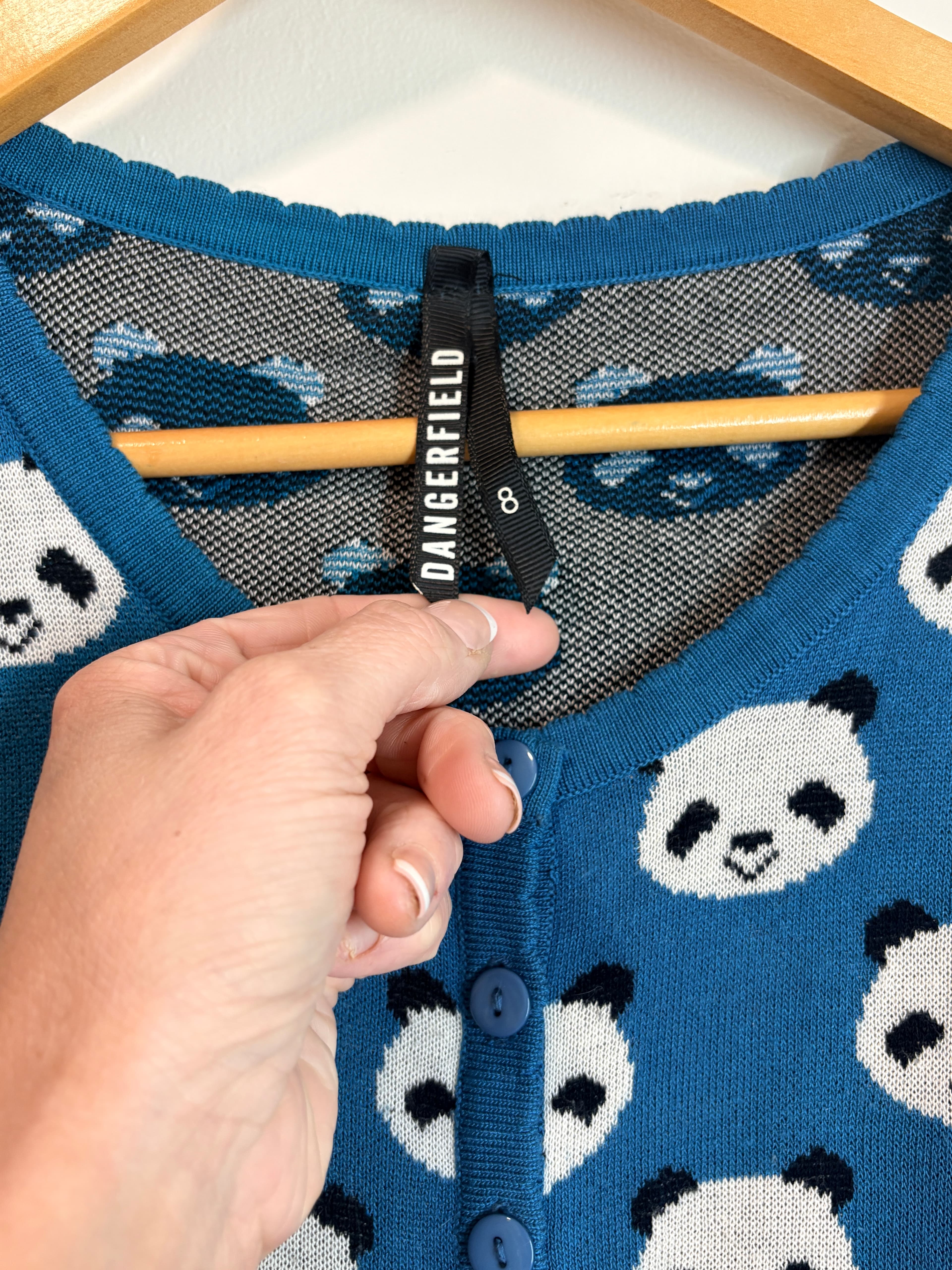 Dangerfield Panda Print Knit Short Sleeve Cardigan Blue Size 8 — photo 5 of 5