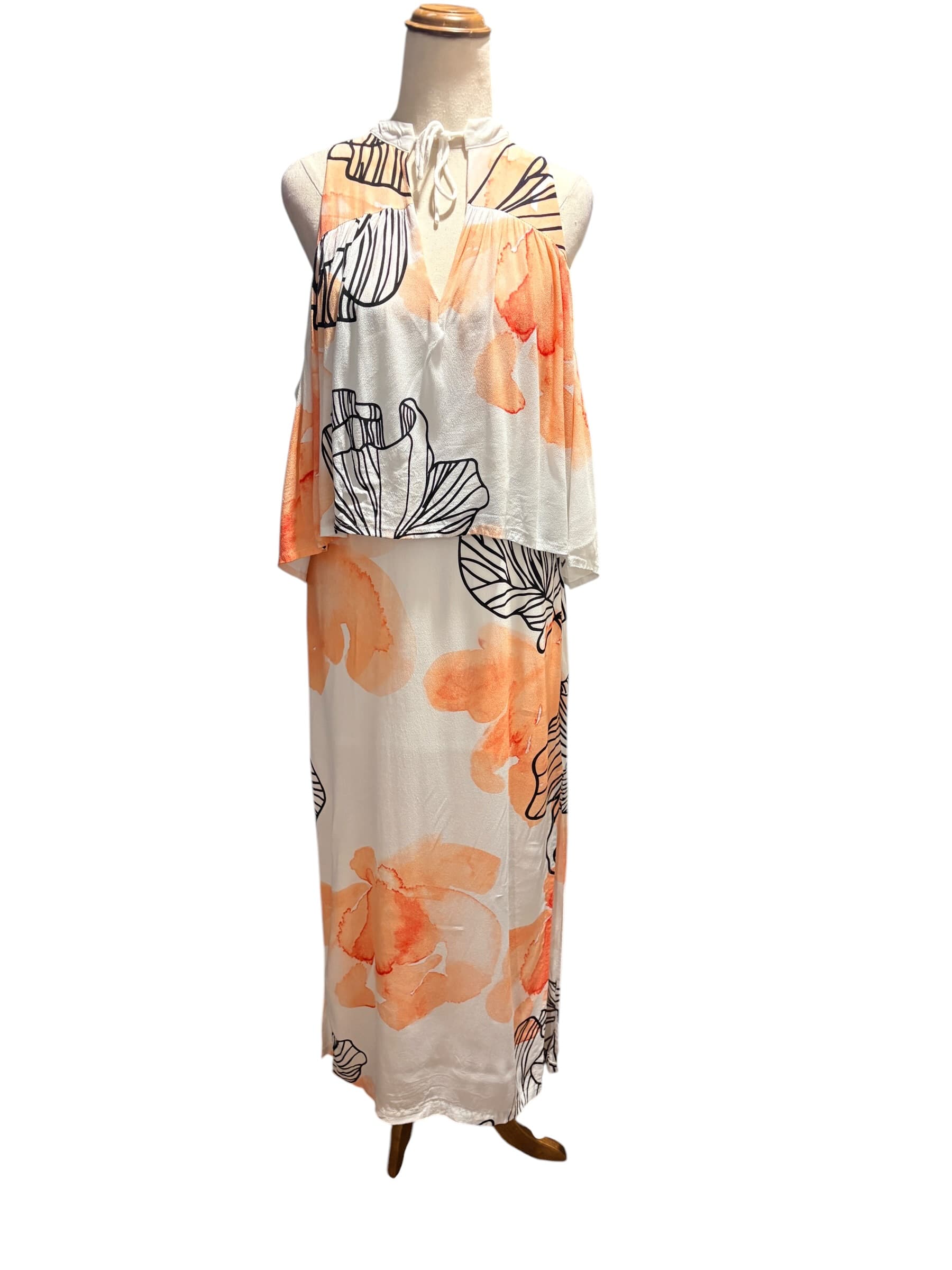 Eliatt Floral Cold Shoulder Maxi Dress Orange White Size XS — photo 1 of 6