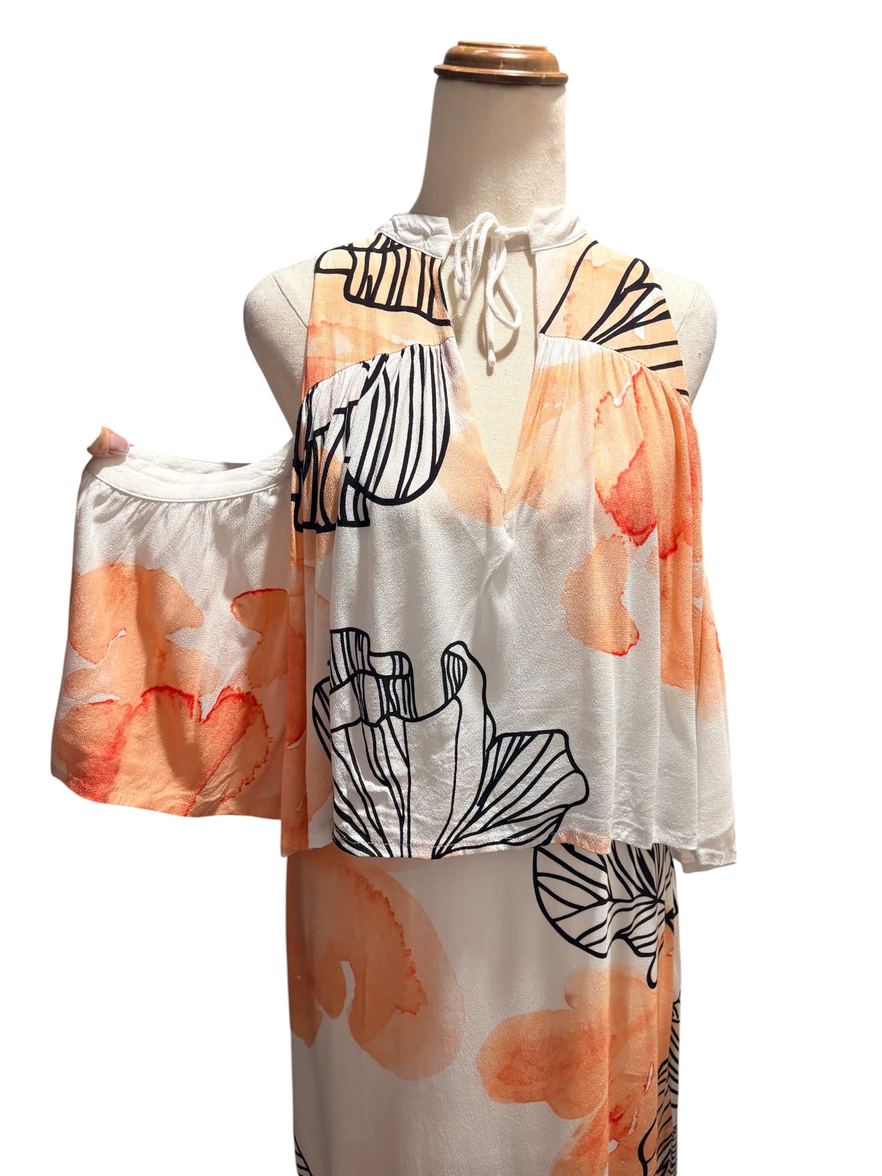 Eliatt Floral Cold Shoulder Maxi Dress Orange White Size XS — photo 2 of 6