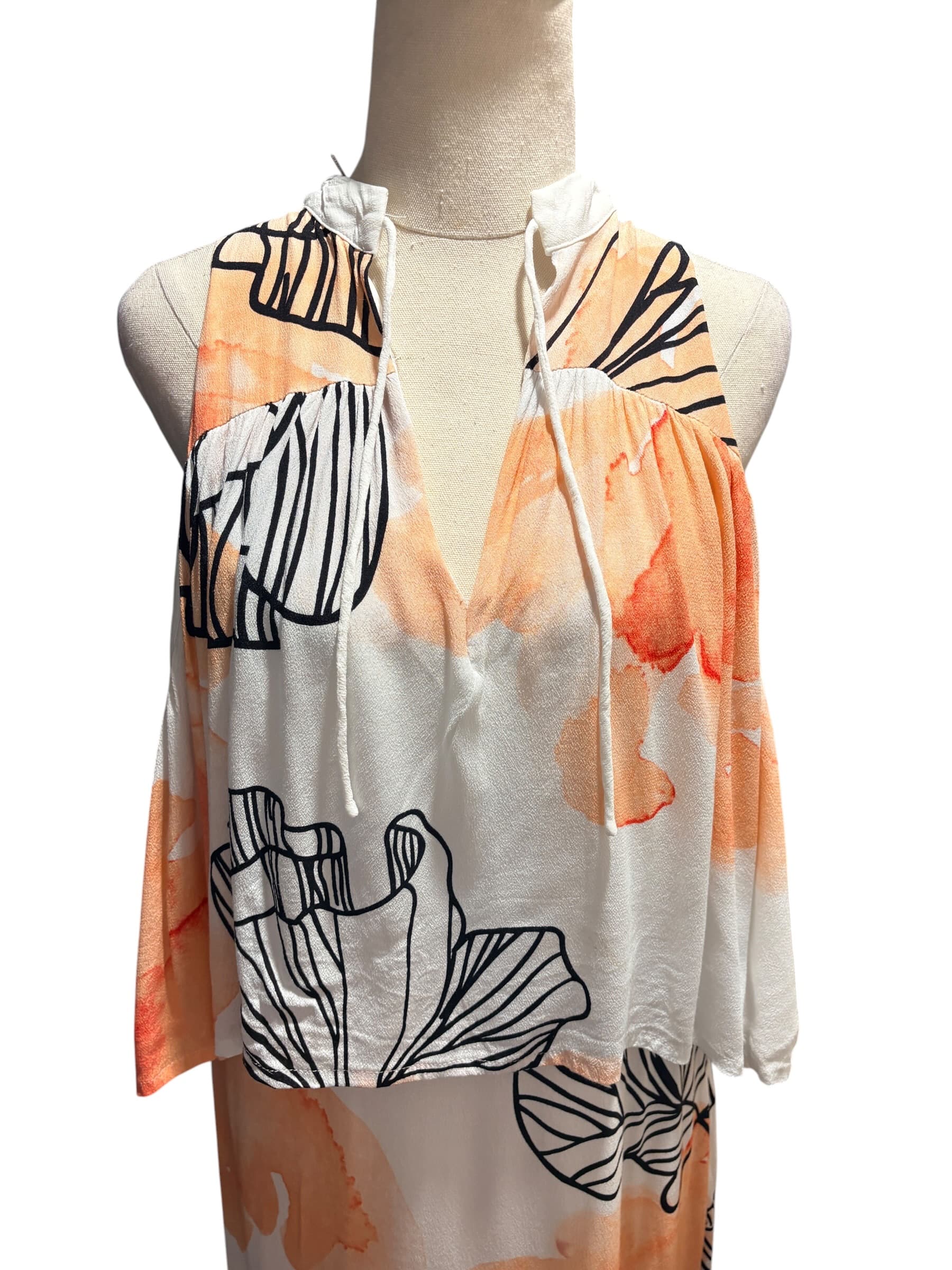 Eliatt Floral Cold Shoulder Maxi Dress Orange White Size XS — photo 3 of 6