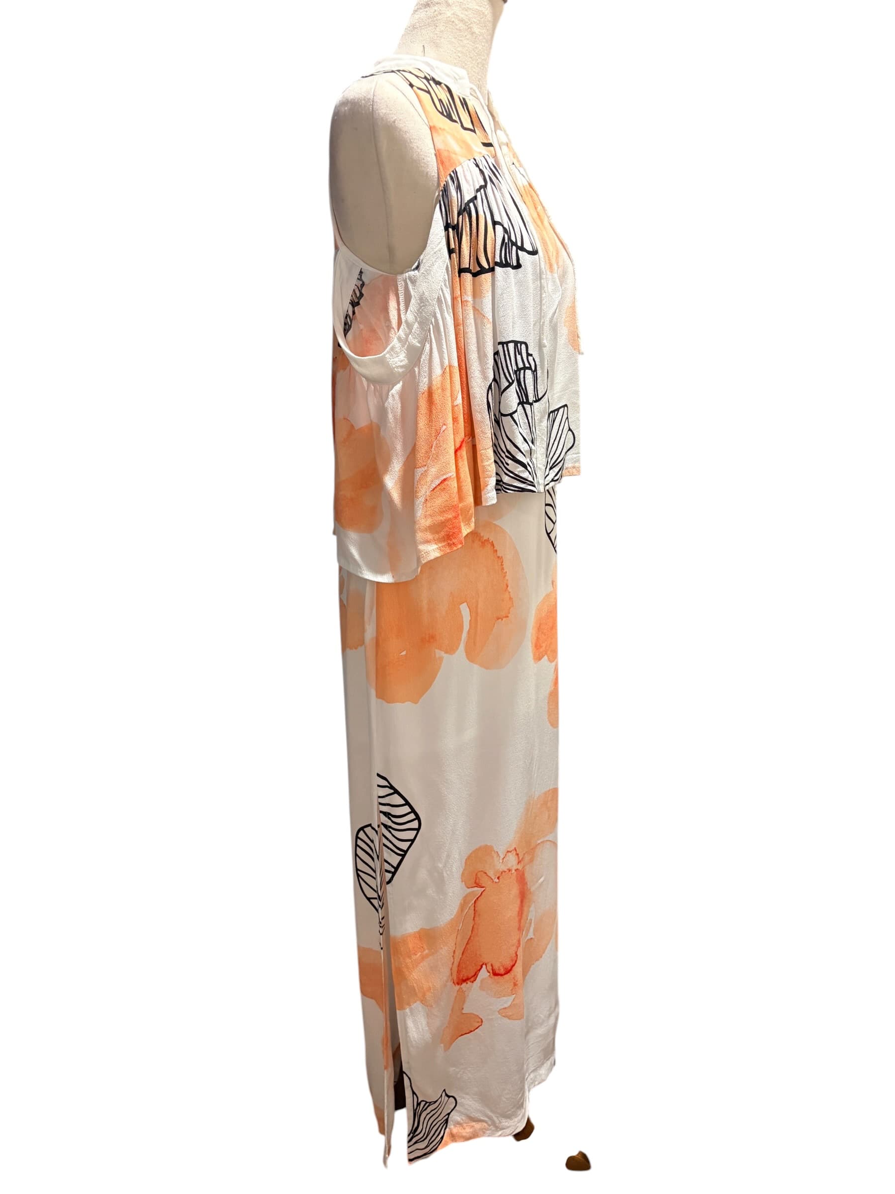 Eliatt Floral Cold Shoulder Maxi Dress Orange White Size XS — photo 4 of 6