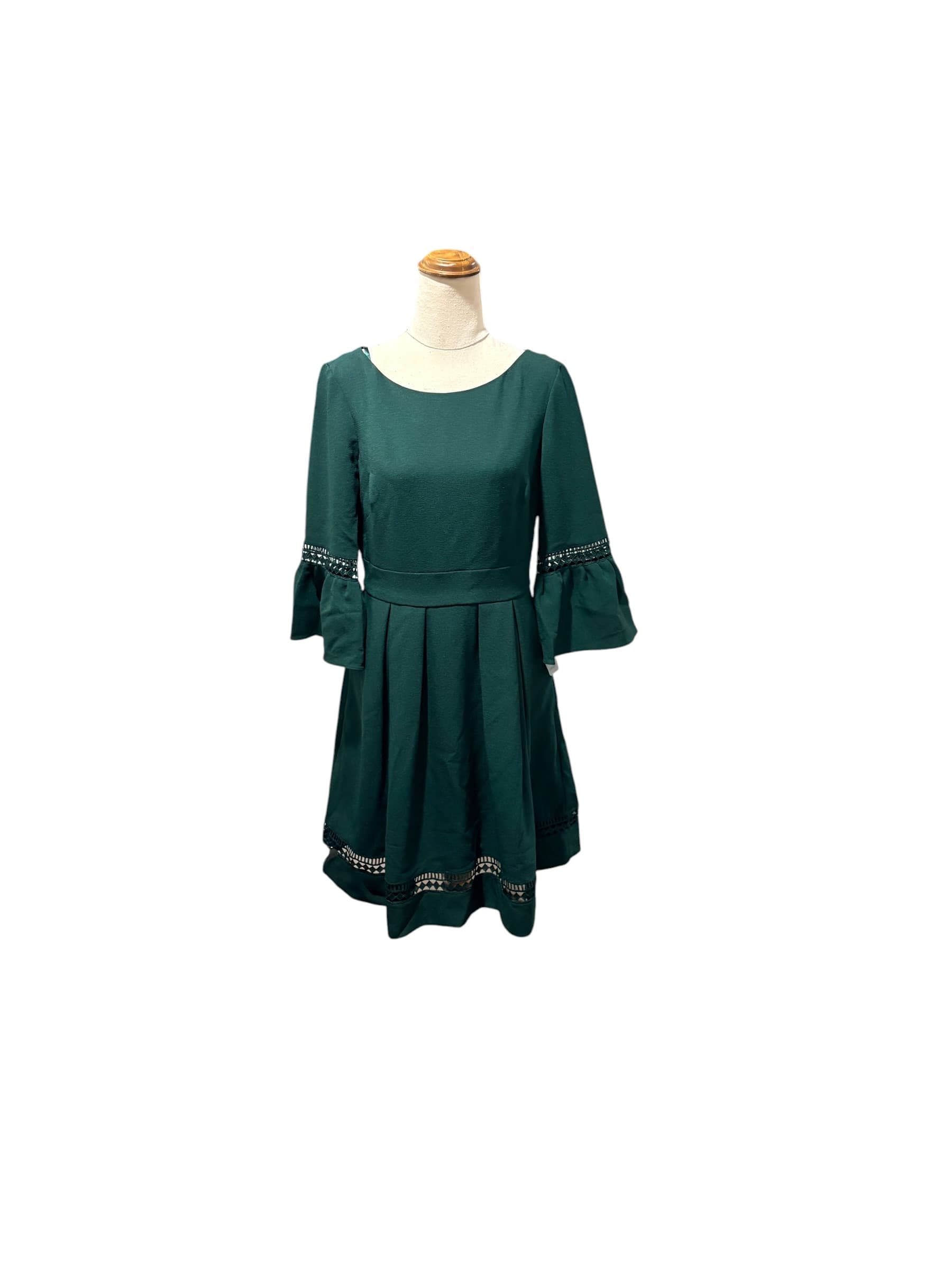 Eliza J Pleated Dress With Bell Sleeves Dark Green Size 6 — photo 2 of 8
