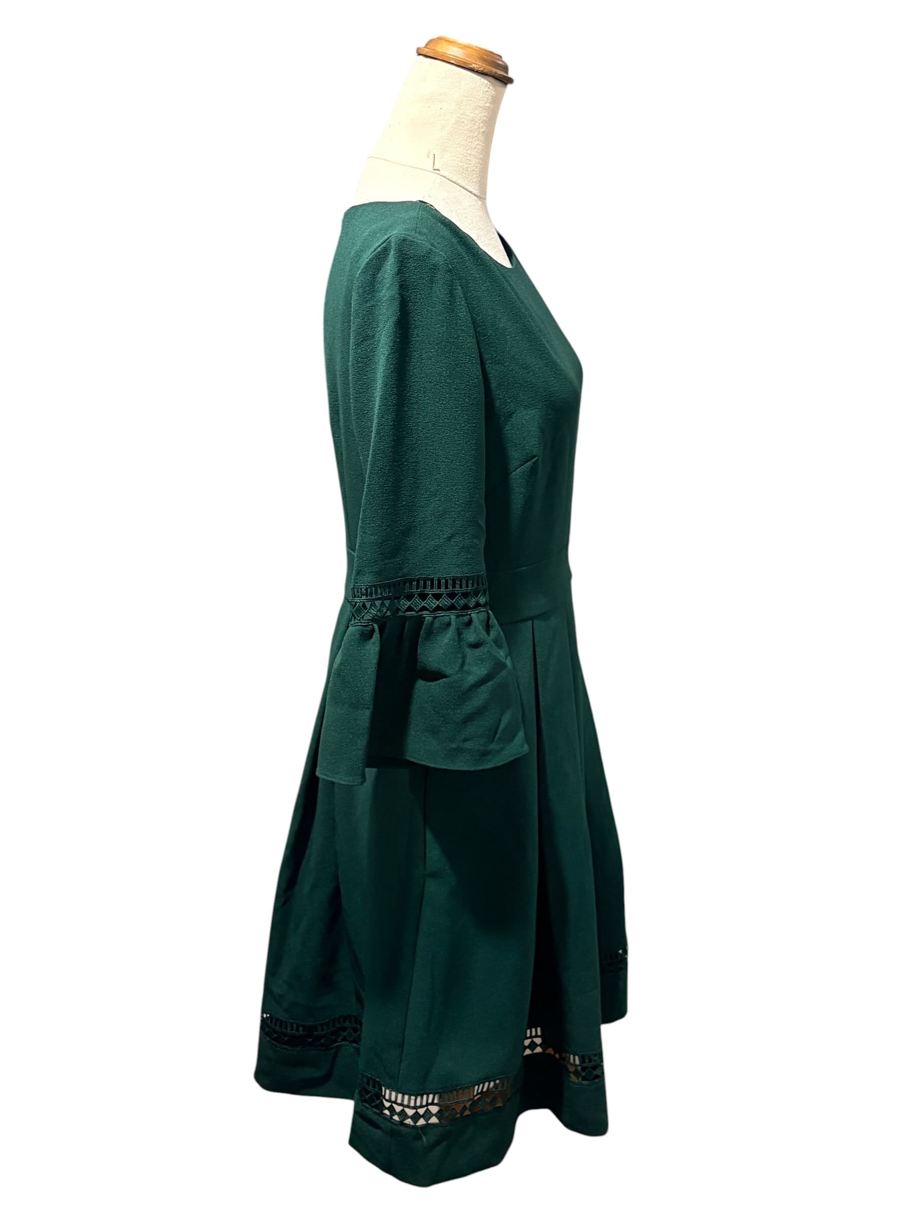 Eliza J Pleated Dress With Bell Sleeves Dark Green Size 6 — photo 4 of 8