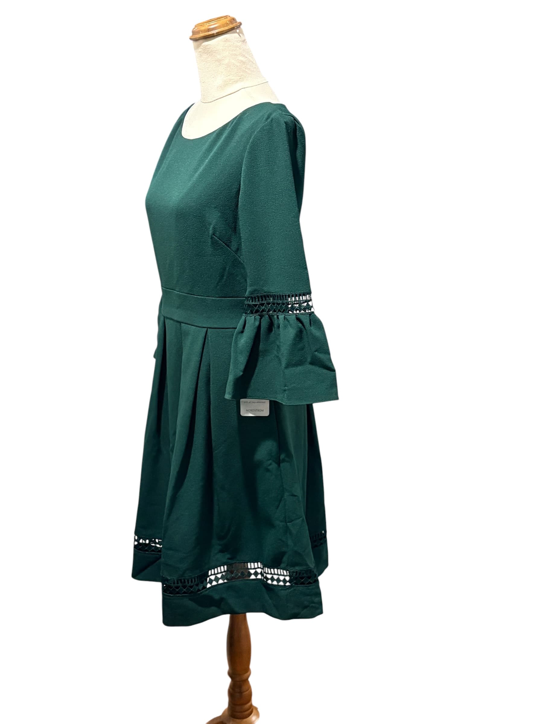 Eliza J Pleated Dress With Bell Sleeves Dark Green Size 6 — photo 5 of 8